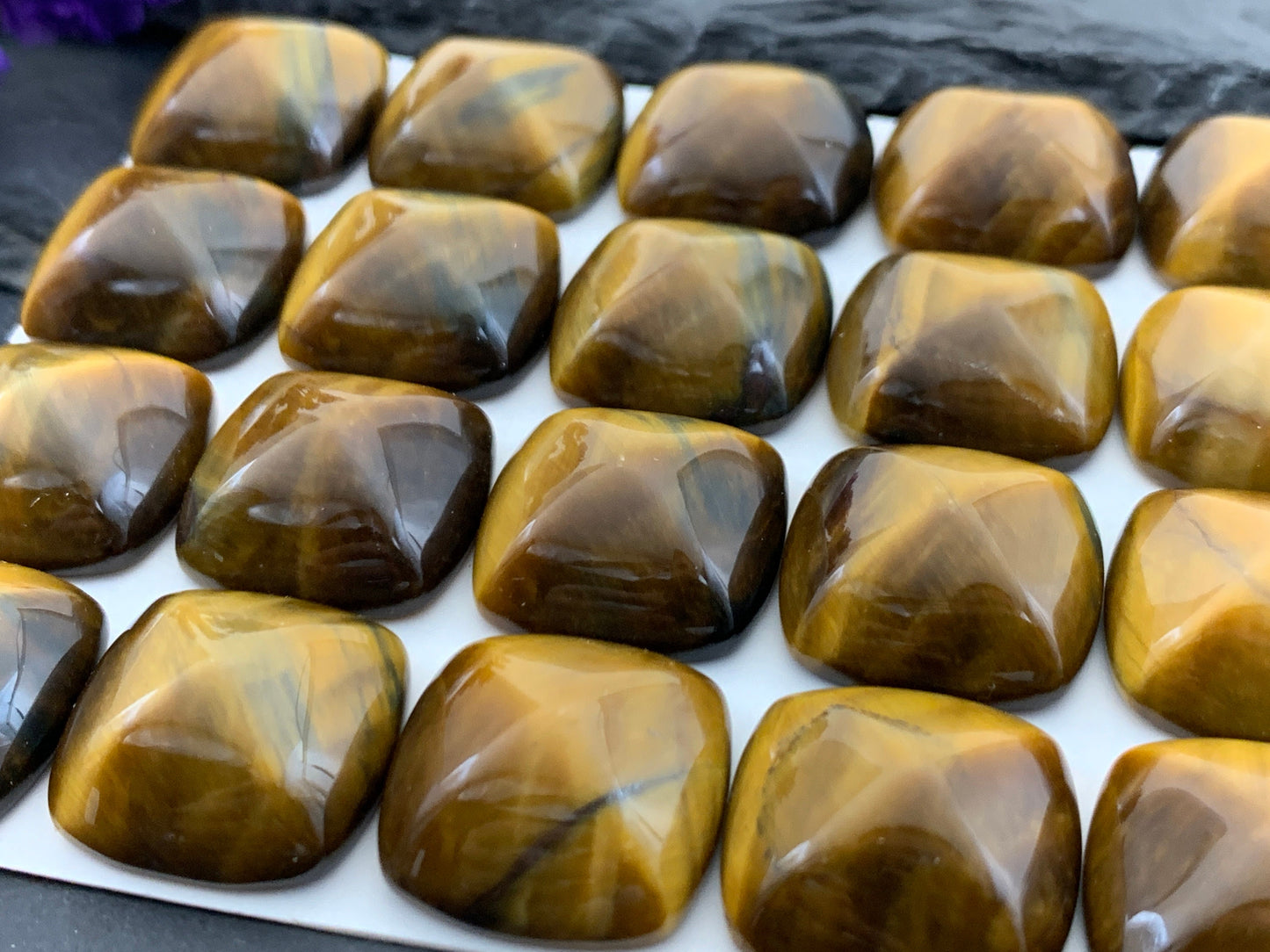 Yellow Blue Tiger Eye square cushion 18mm cabochon - Calibrated cabochons