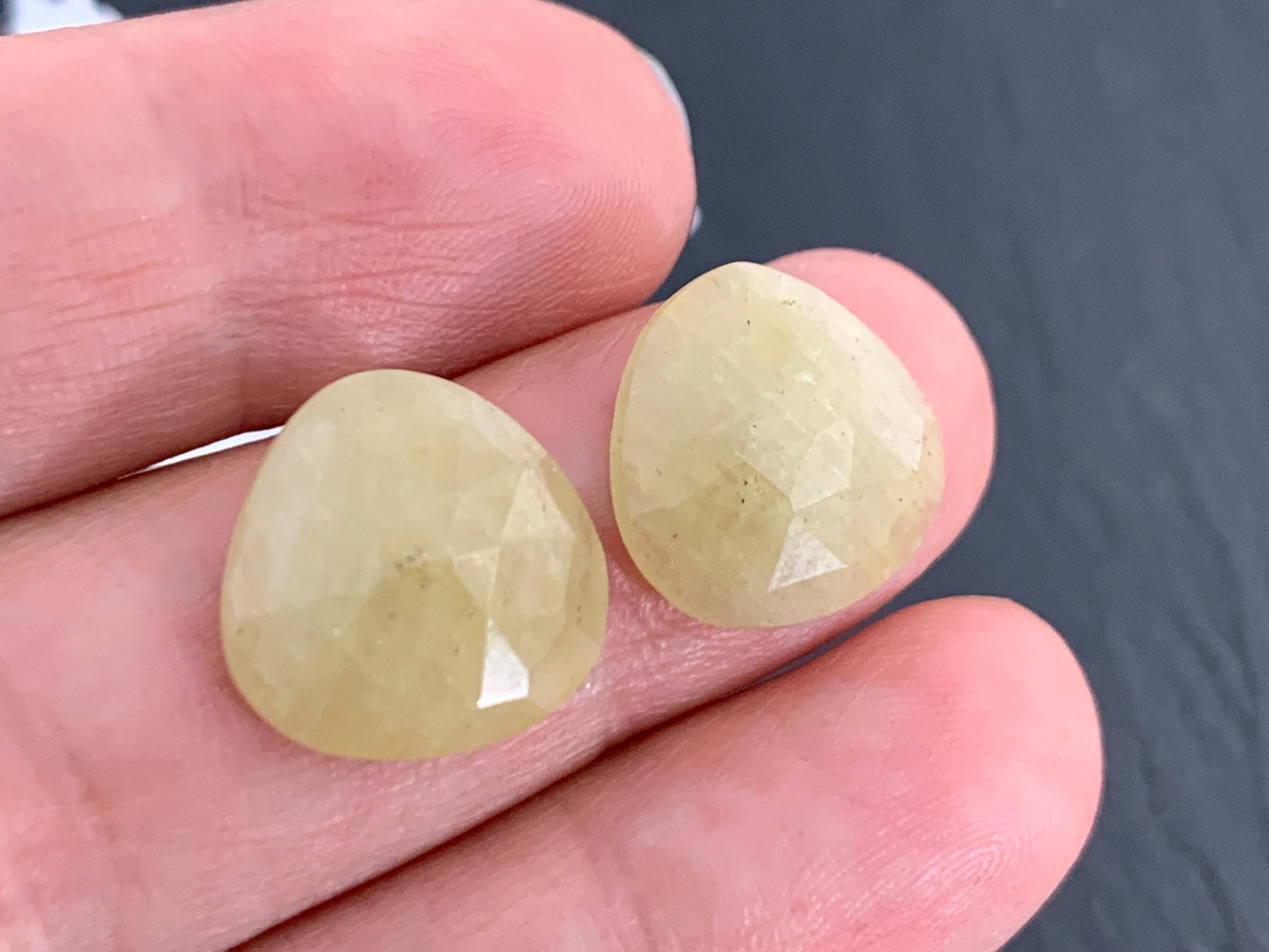 Faceted Yellow Sapphire pair 13x14x3mm cabochon