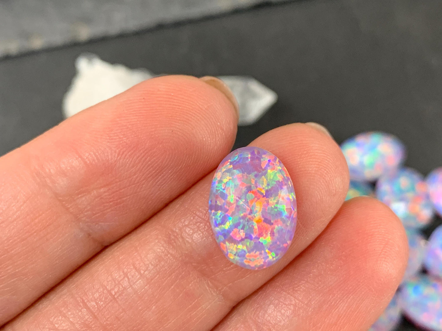Faceted Aurora Opal oval 10x14mm cabochons - Doublet cabochons