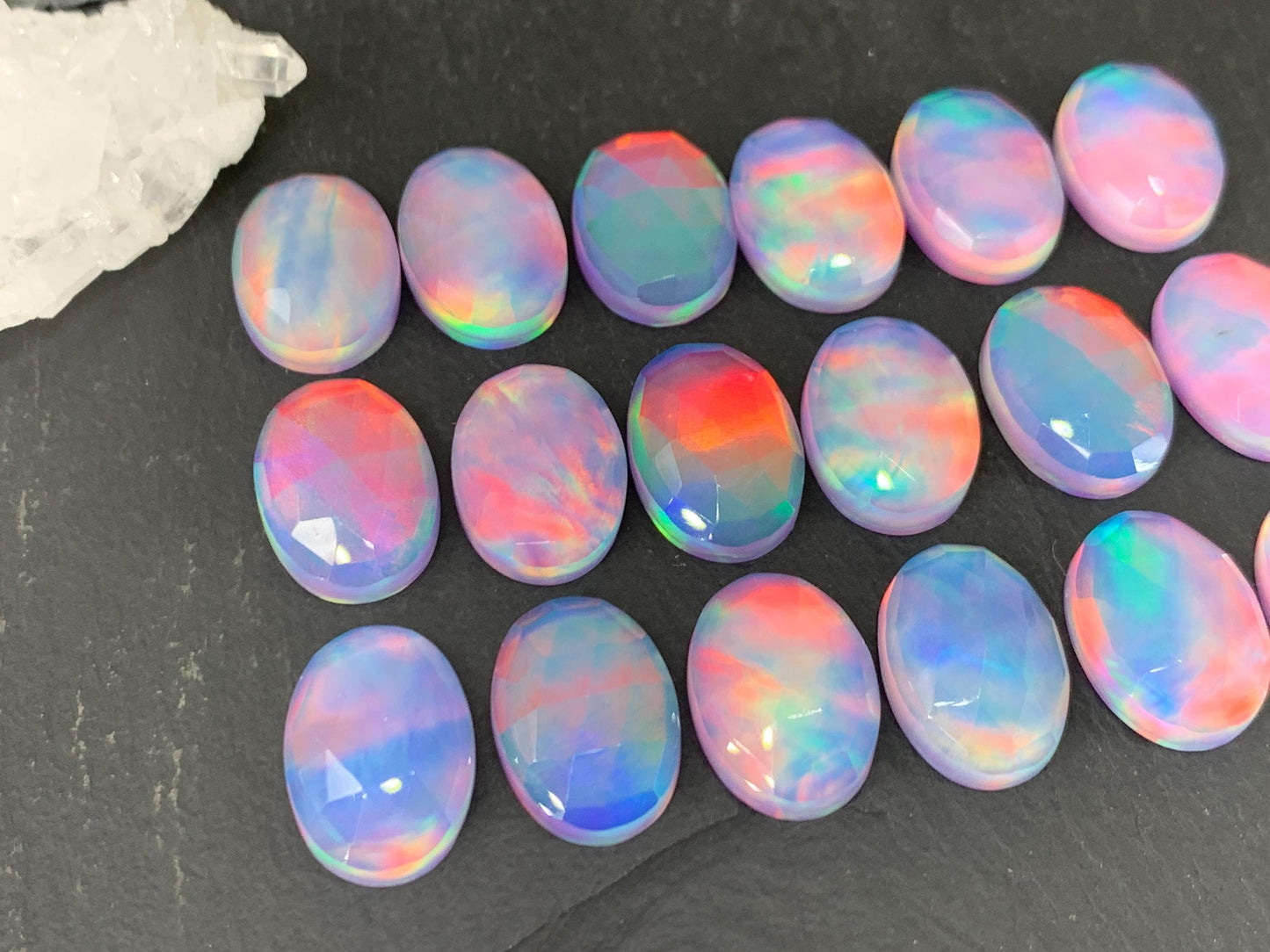 Faceted Aurora Opal Cabochon Oval 13x18mm Synthetic Opal Doublet Gemstone