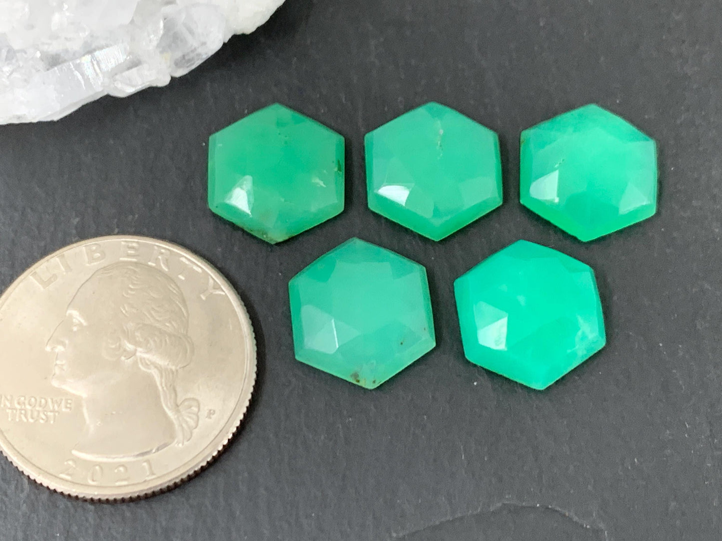 Faceted Chrysoprase Cabochon 12x14mm Hexagon Gemstone – Rose Cut Green Stone