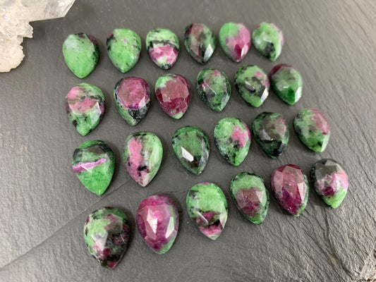 Faceted Ruby Zoisite pear 10x14mm cabochon