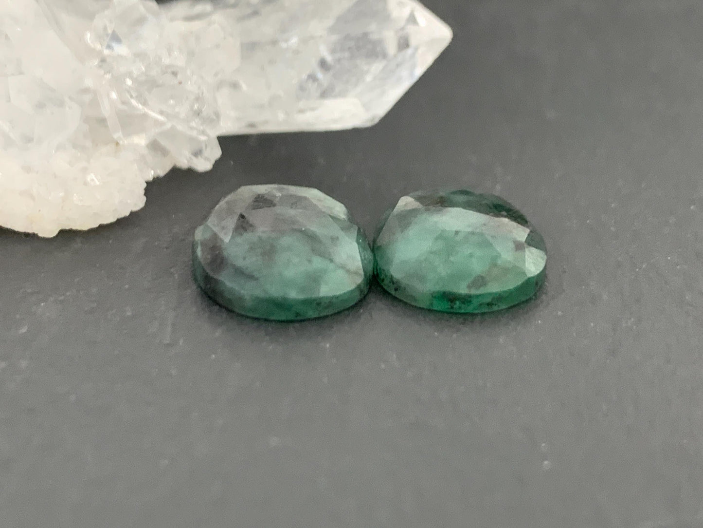 Faceted Emerald Pair 10x14x3mm cabochon