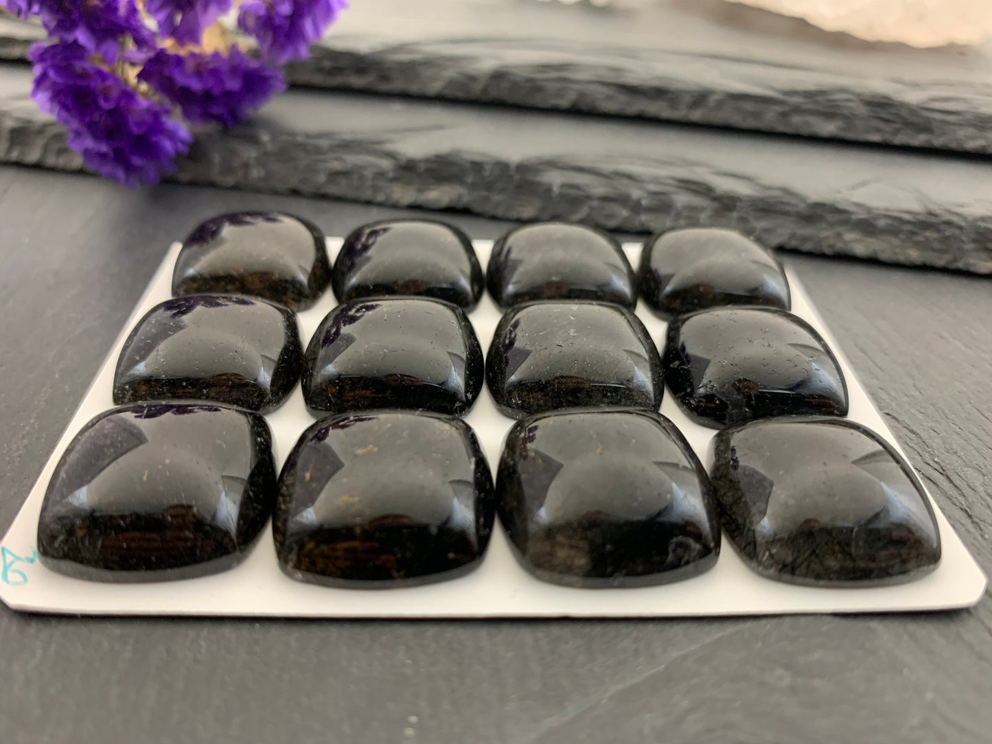 Black rutilated quartz square 20mm cabochon - Calibrated cabochons
