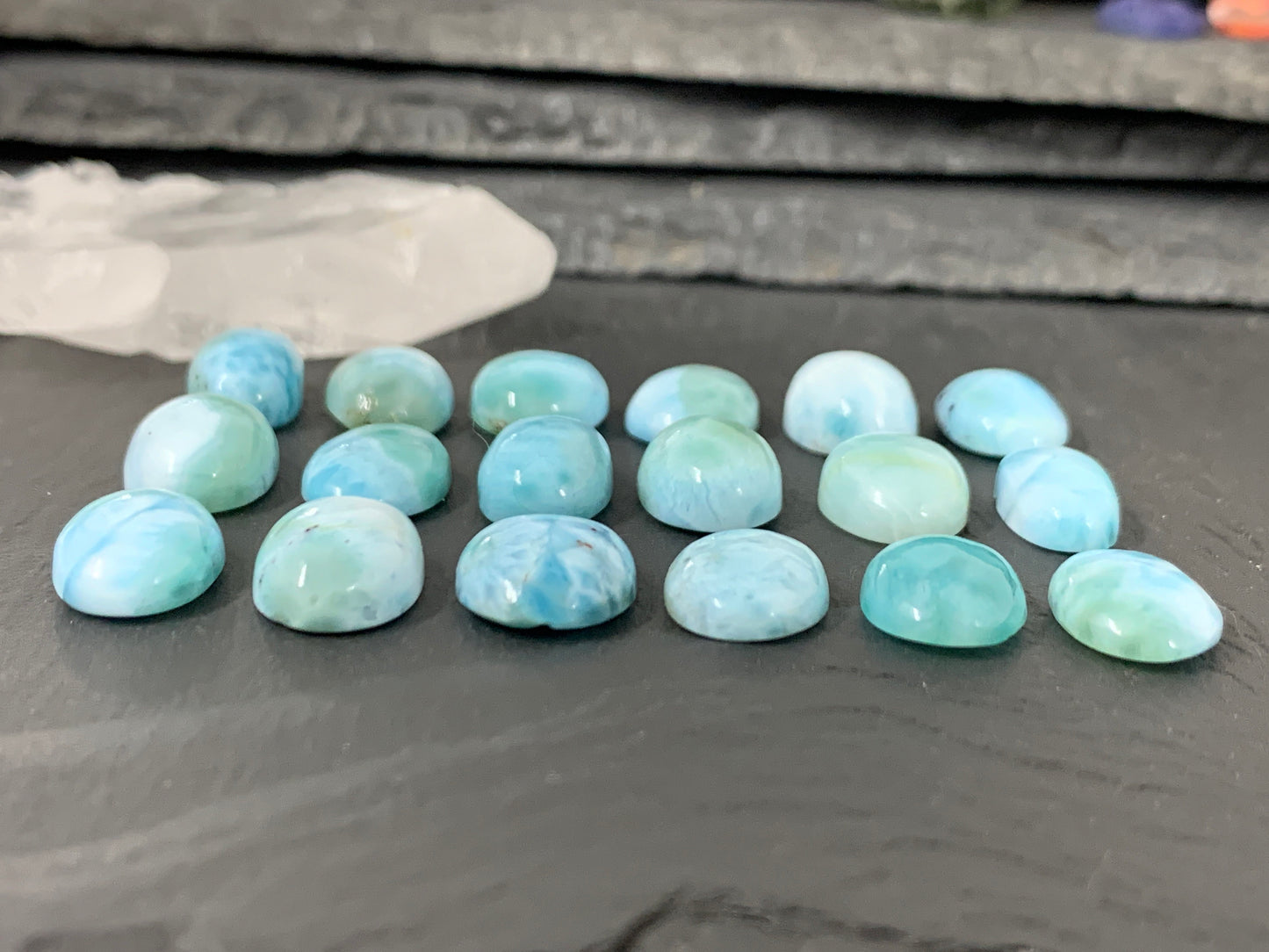Larimar oval 14mm long cabochon