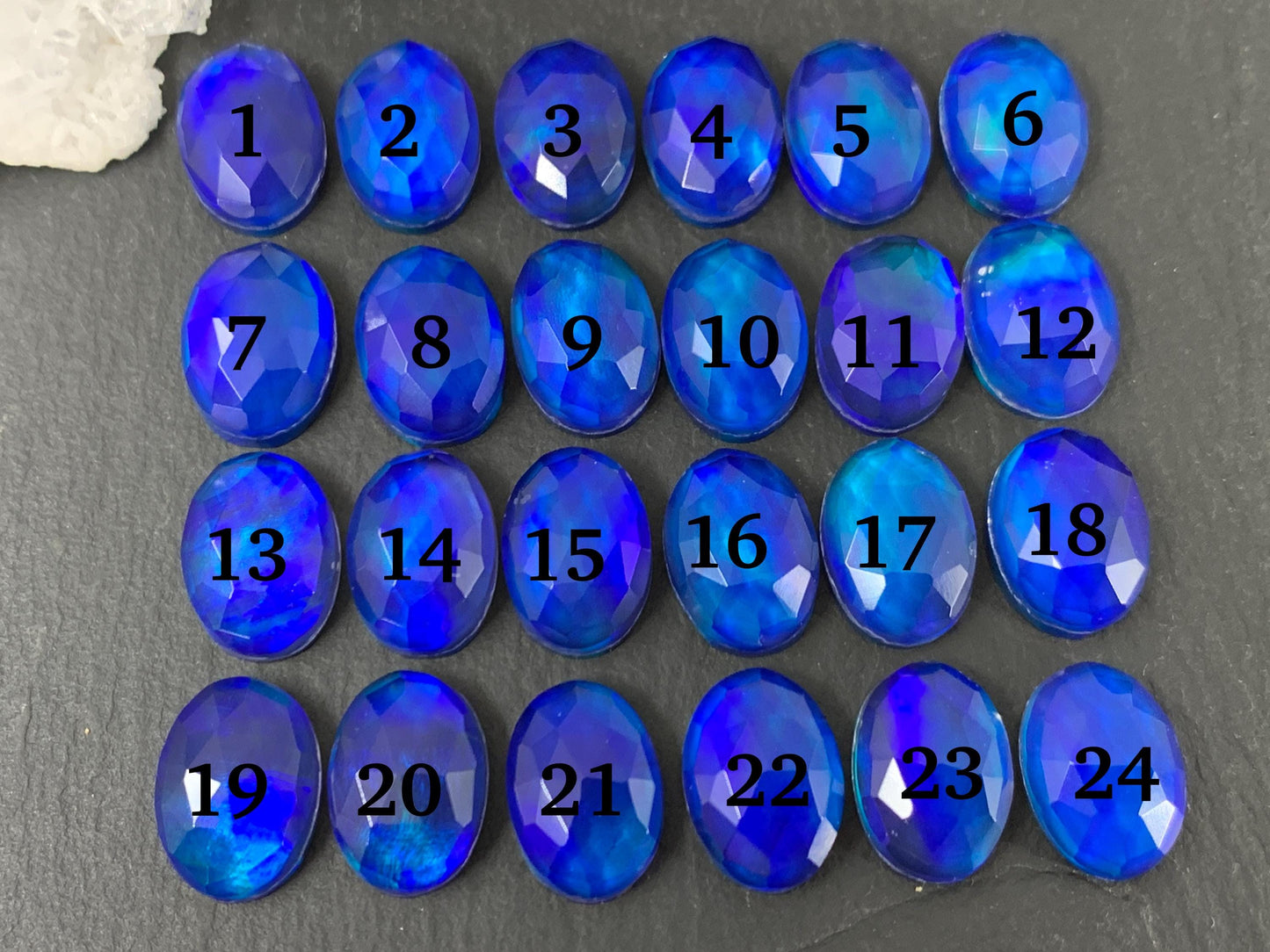 Faceted Aurora Opal oval 10x14mm cabochons - Doublet cabochons