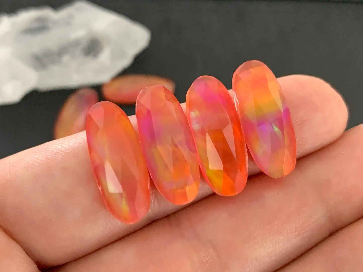Faceted Aurora Opal oval 8x20mm cabochon - Doubte cabochon