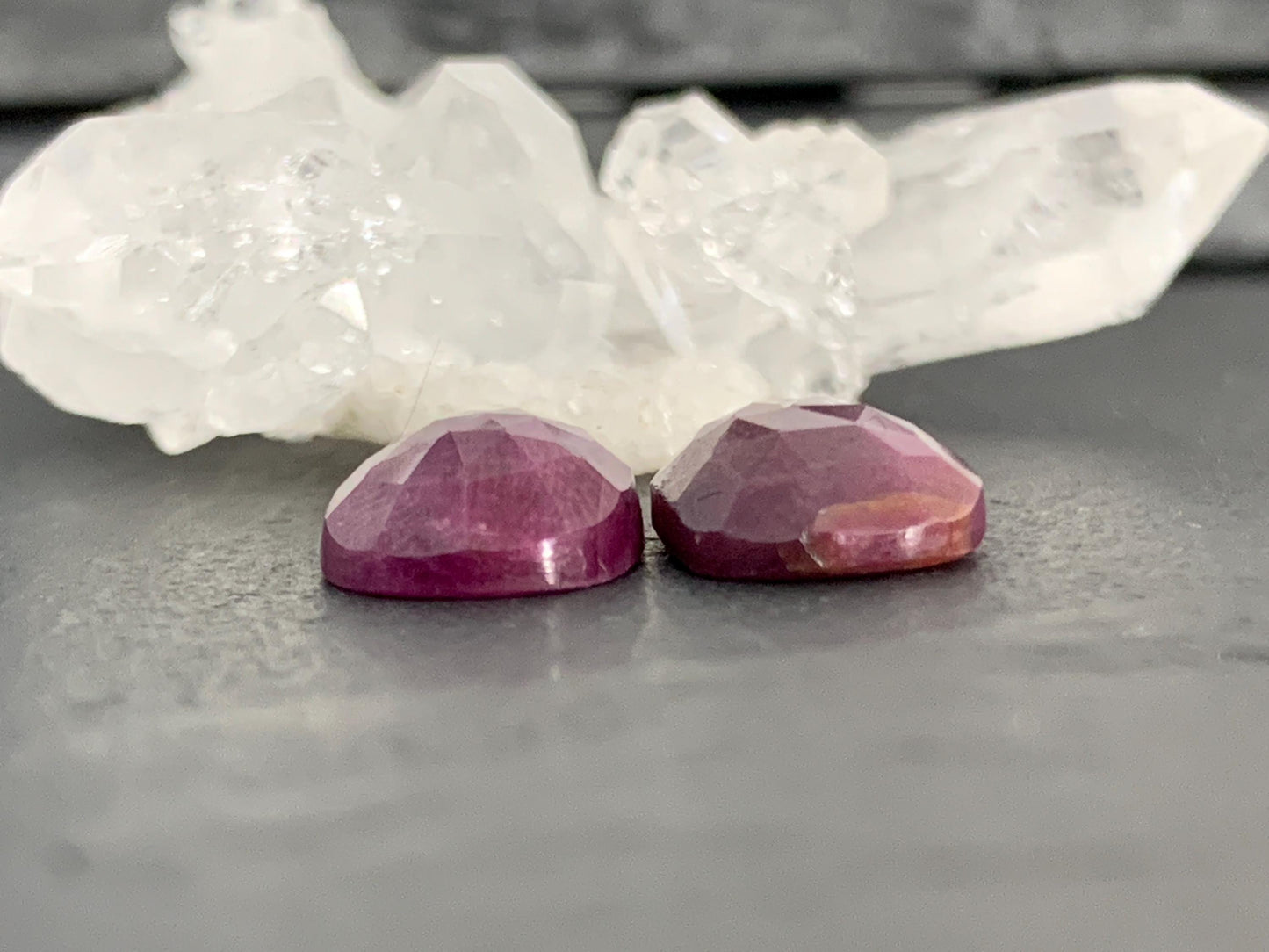 Faceted Ruby pair 8x13x3.5mm cabochon