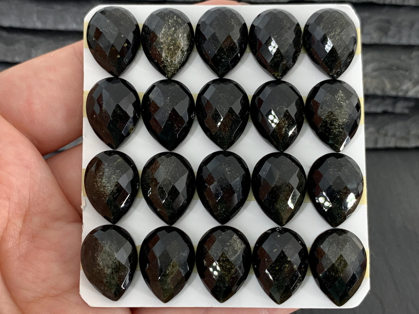 Faceted Gold Obsidian pear 12x16mm cabochon