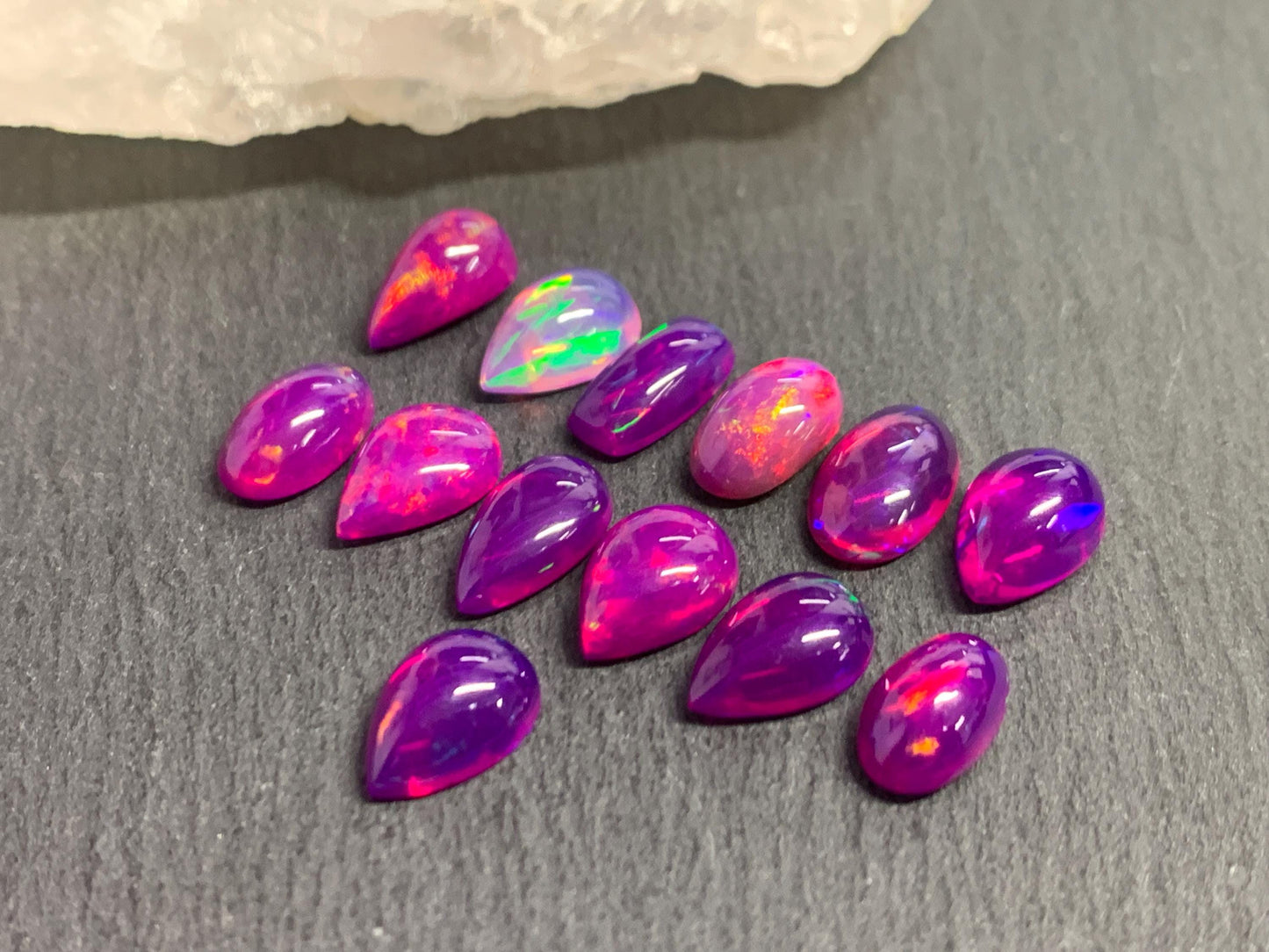 Ethiopian Opal oval, pear, rectangle 10mm long cabochon - Natural Opal smoked to purple color