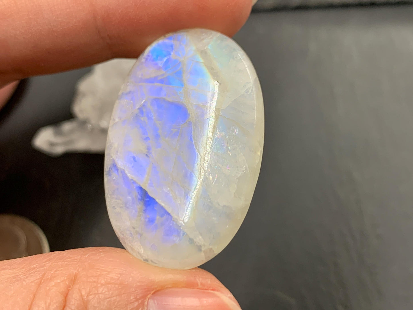 Rainbow Moonstone oval 38x25x7mm cabochon