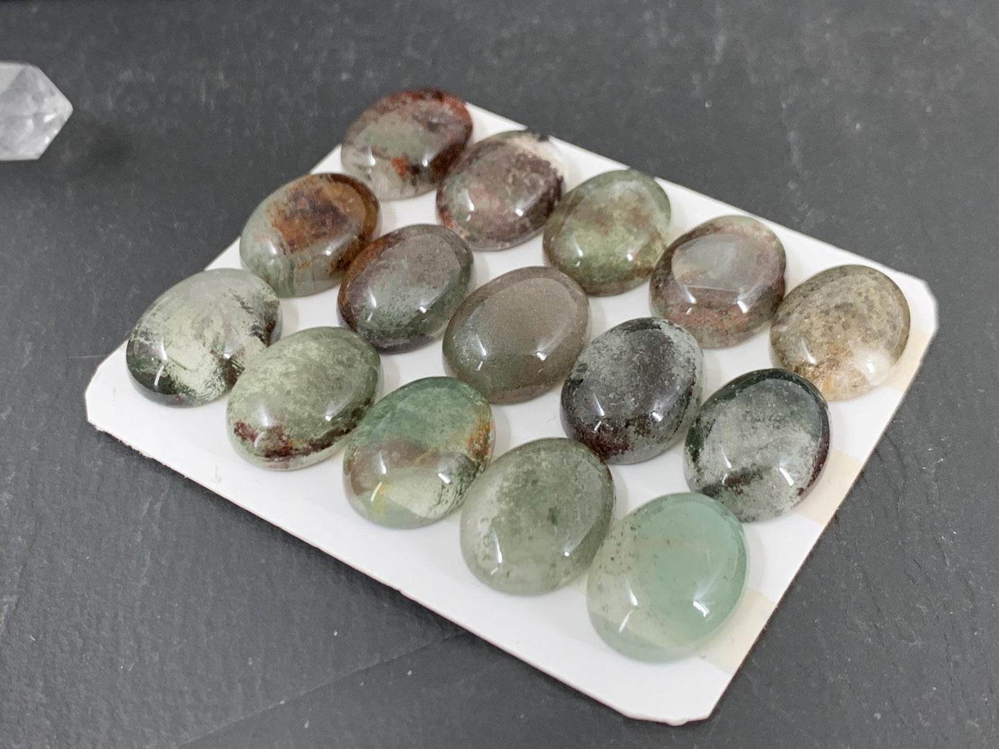 Green Phantom Crystal oval 12x16mm cabochon - Calibrated cabochon