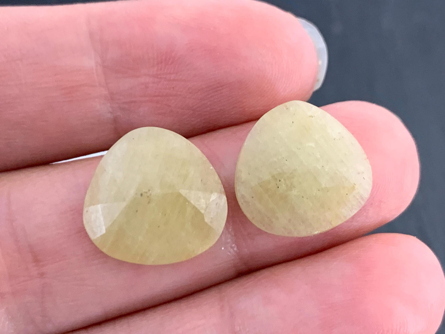 Faceted Yellow Sapphire pair 13x14x3mm cabochon