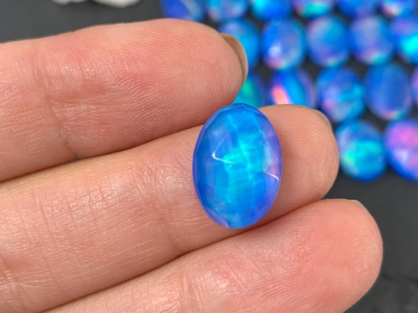 Faceted Aurora Opal oval 10x14mm cabochons - Doublet cabochons