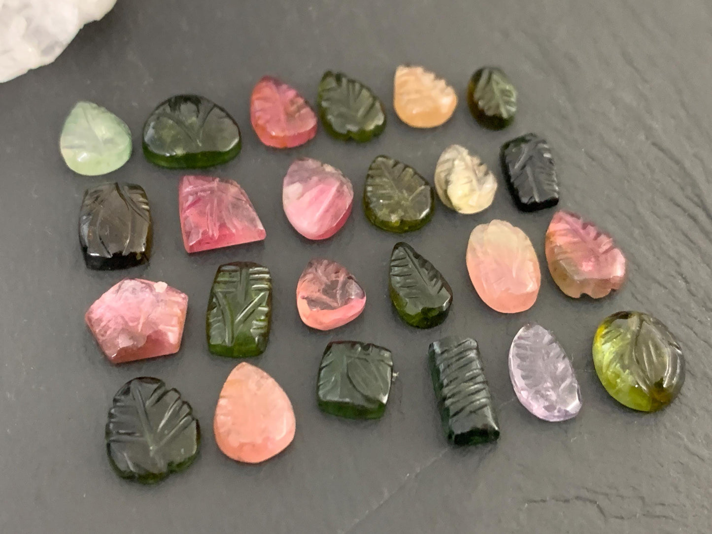 Carved Tourmaline free form 9-11mm long cabochon