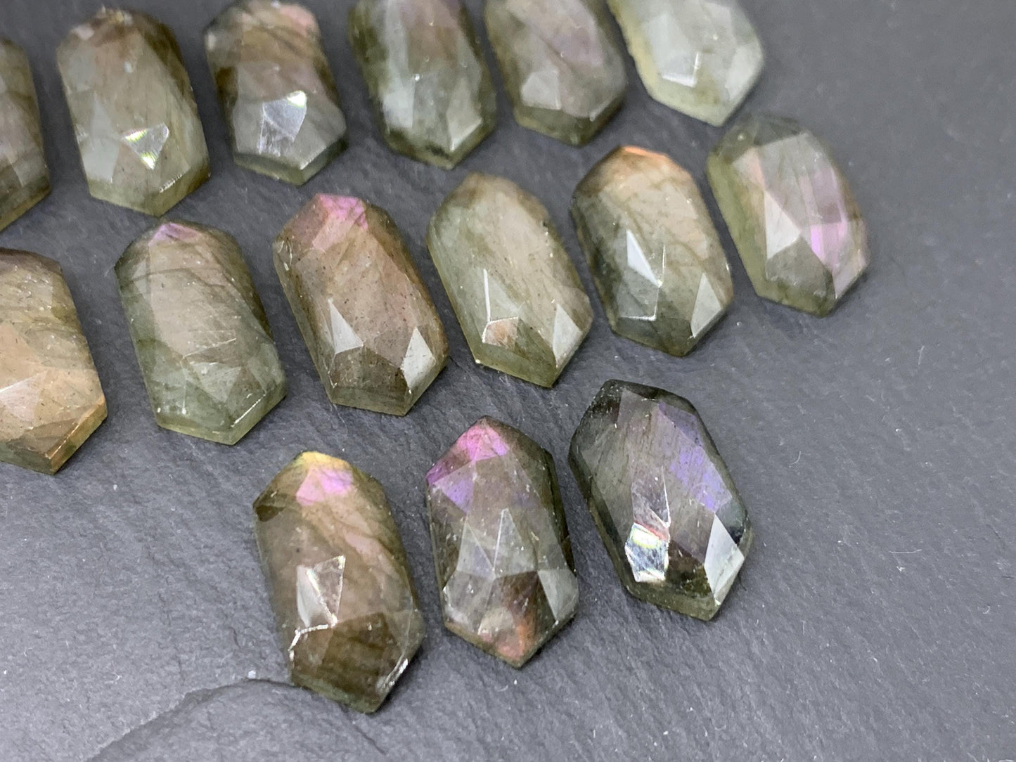 Faceted Labradorite long hexagon 8x16mm cabochon