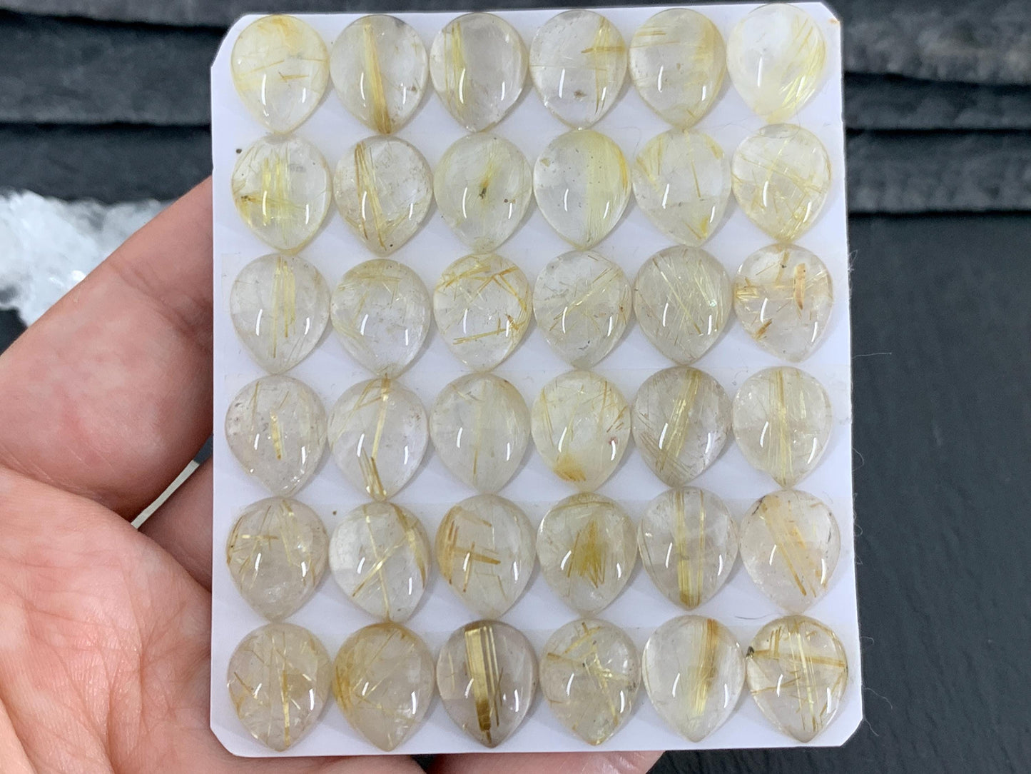 Gold Rutilated Quartz pear 10x12mm cabochon - Calibrated cabochons