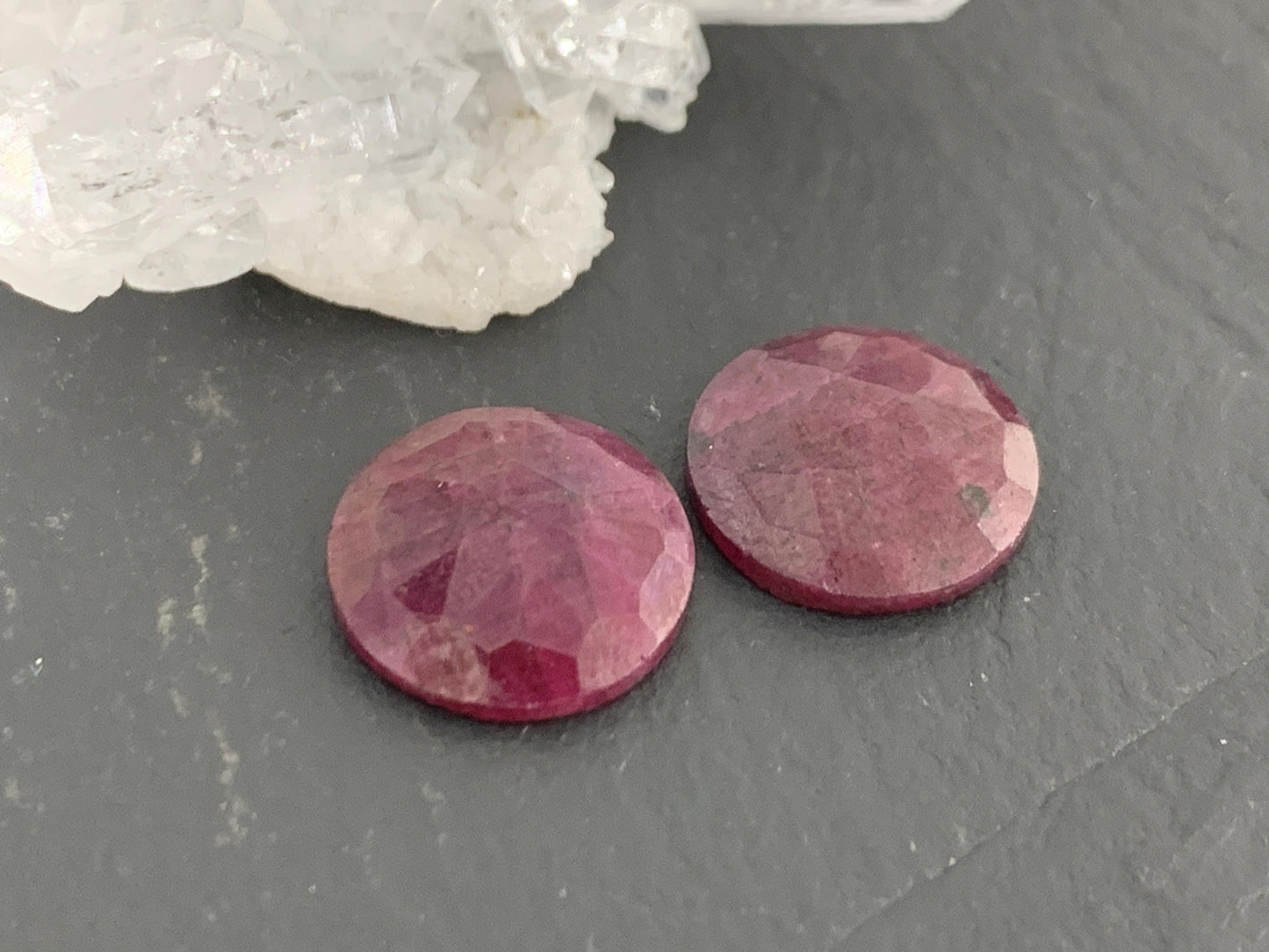 Faceted Ruby pair 12mm cabochon