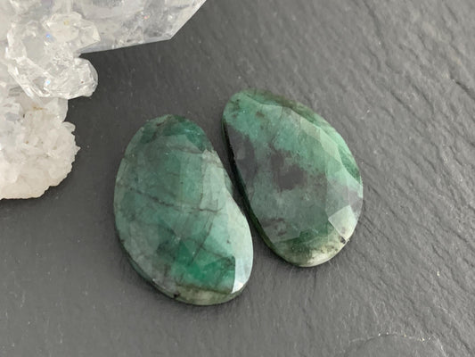 Faceted Emerald Pair 12x21x4mm cabochon