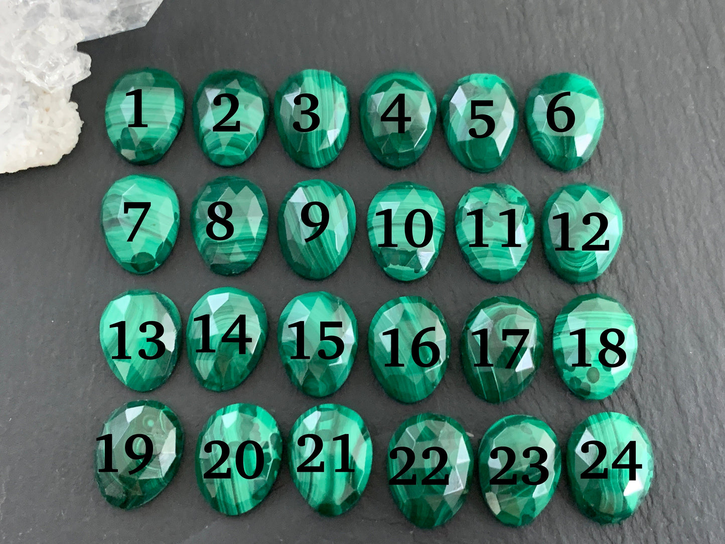 Faceted Malachite 10x14mm cabochon - Calibrated cabochons