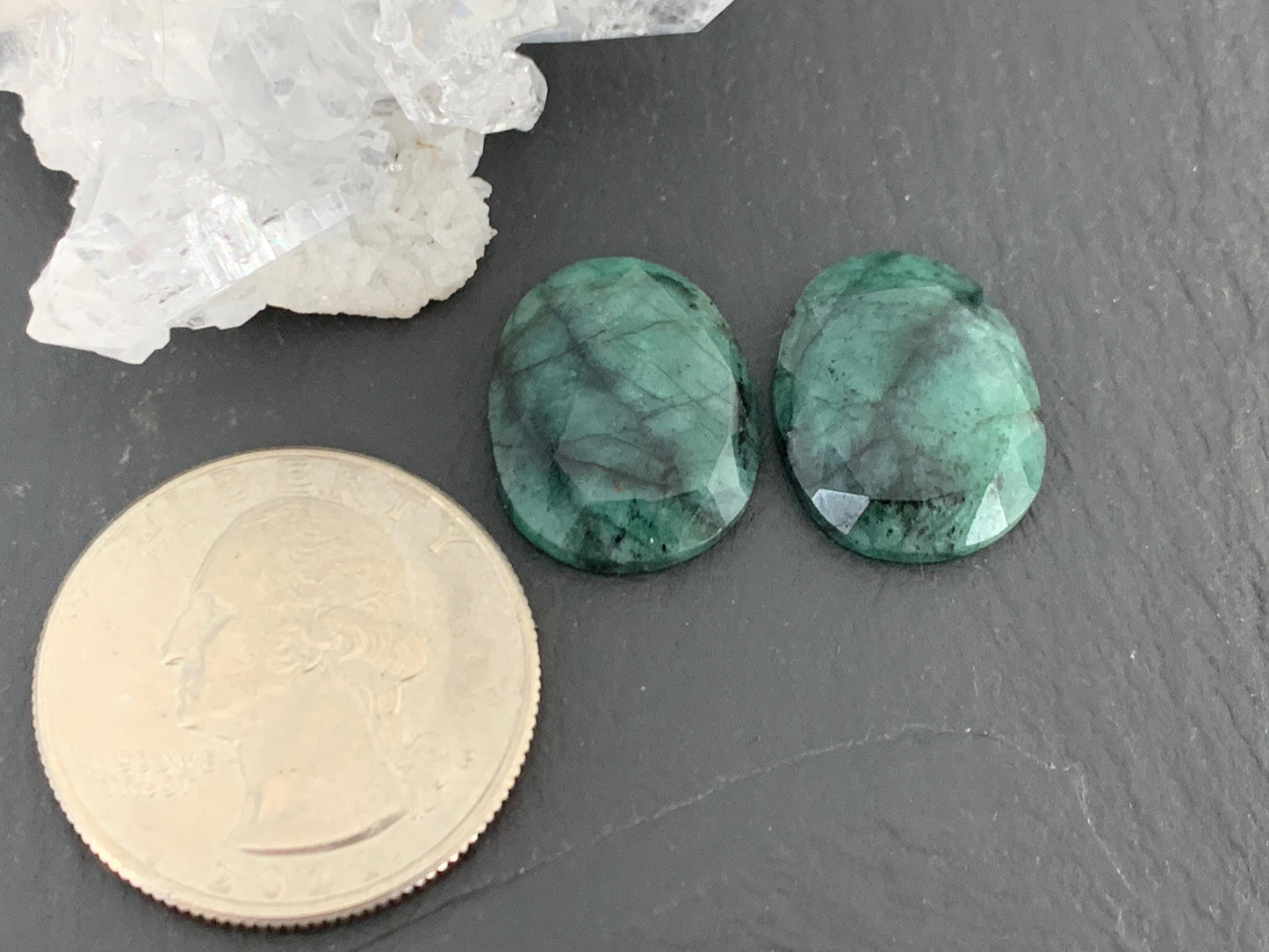 Faceted Emerald Pair 14x17x4mm cabochon