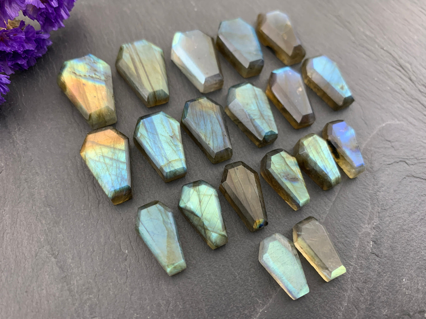 Faceted Labradorite coffin 15-22mm long cabochon