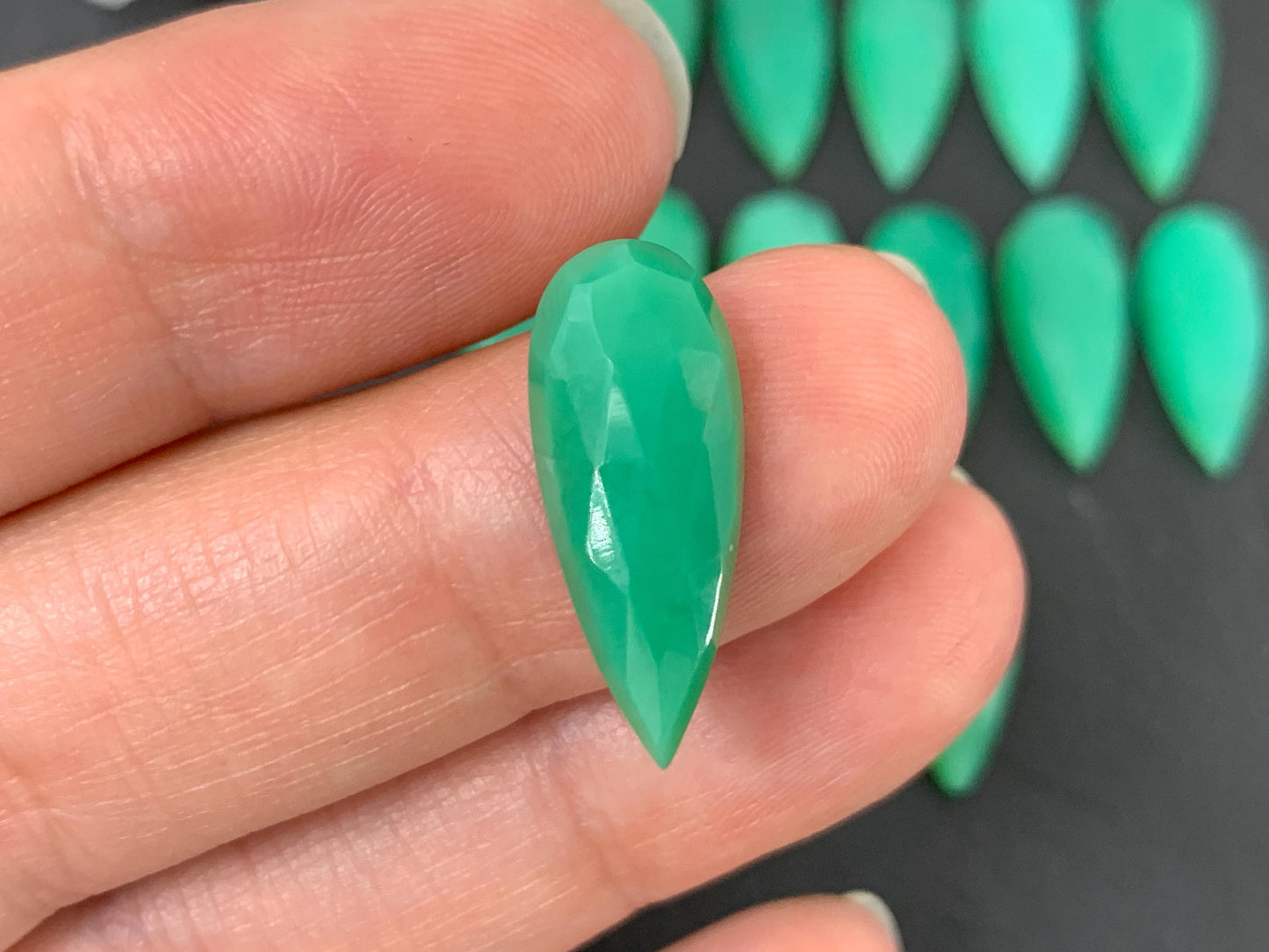 Faceted Chrysoprase pear 8x20mm cabochon