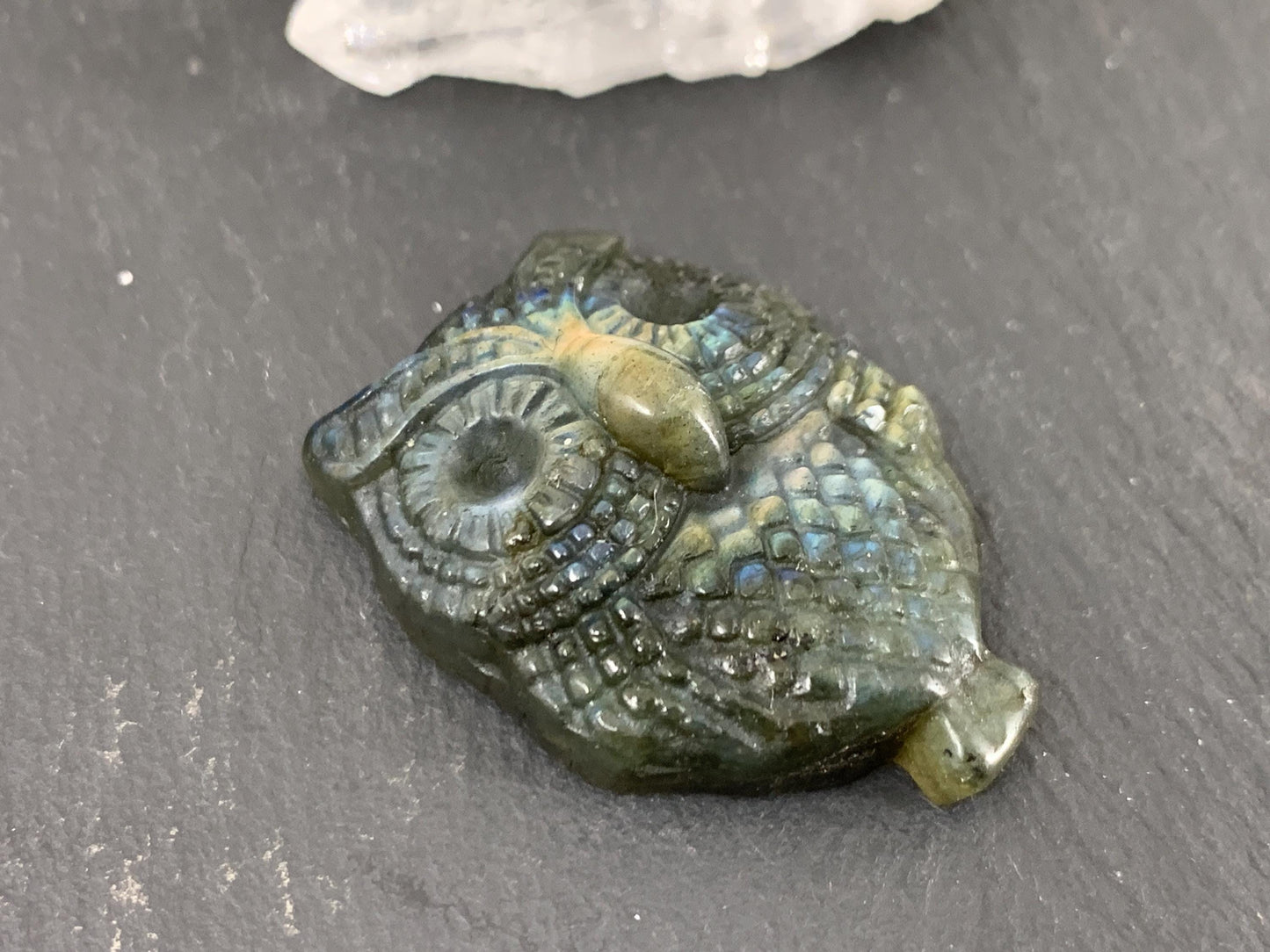 Labradorite Owl Carving - Natural 26x36mm Flat Back Gemstone