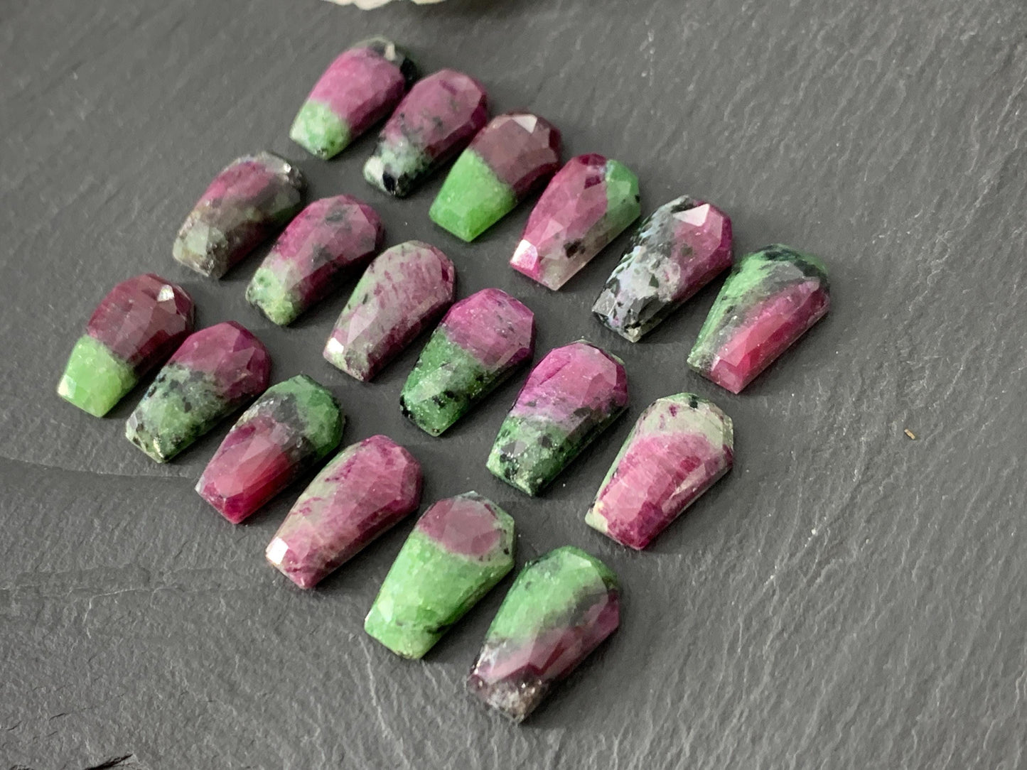 Faceted Ruby Zoisite 10x16mm cabochon