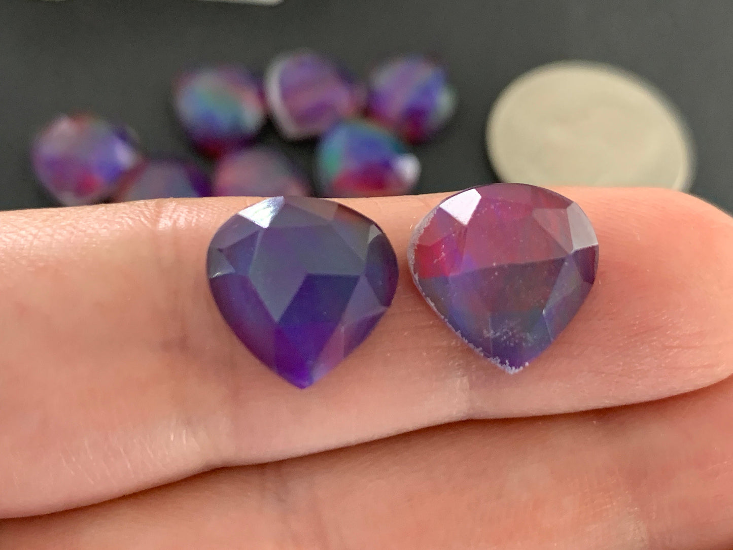 Faceted Aurora Opal pear 12mm cabochon- Doublet cabochons