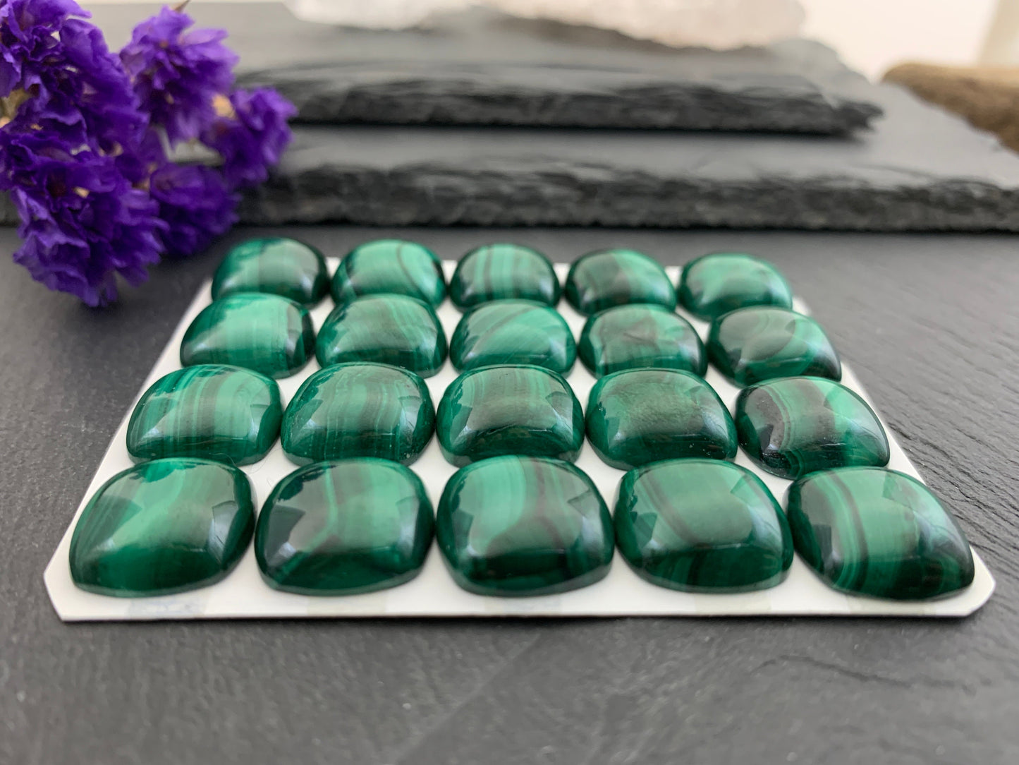 Malachite square cushion 15mm cabochon - Calibrated cabochons