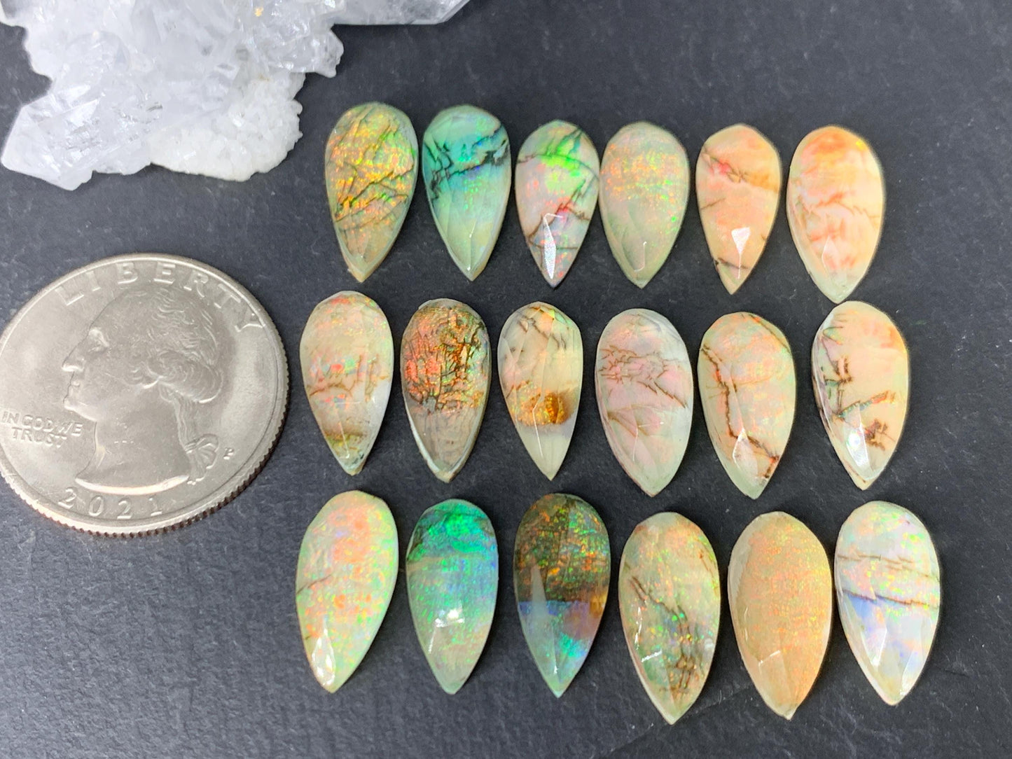 Faceted Monarch Opal pear 7x15mm cabochons - Doublet cabochons