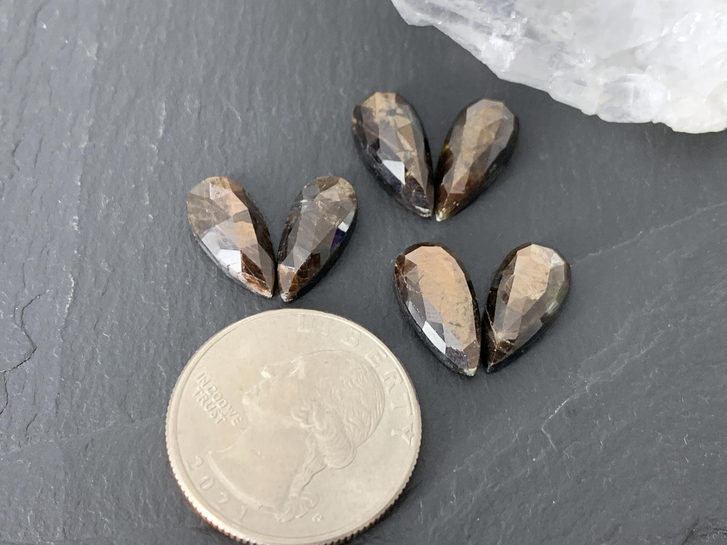 Faceted Star Sapphire pear 7x15mm cabochon - Pair of cabochons