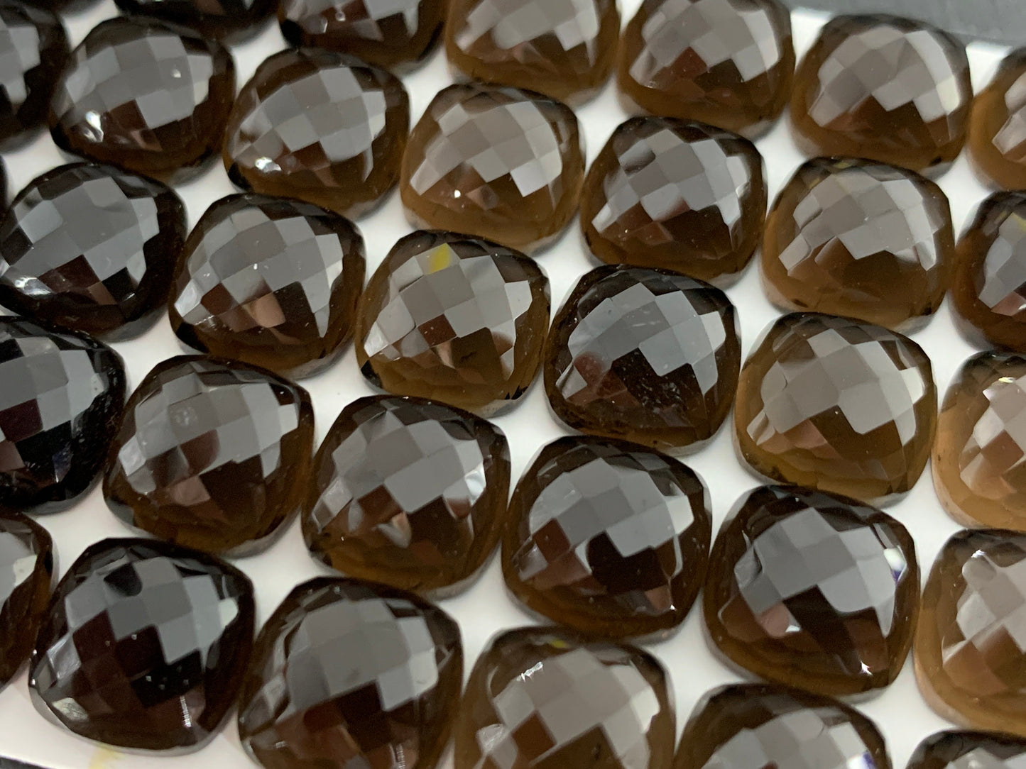 Faceted Smokey Quartz square cushion 10mm cabochon - Calibrated cabochons