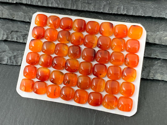 Carnelian square cushion 8mm cabochon - Calibrated cabochons