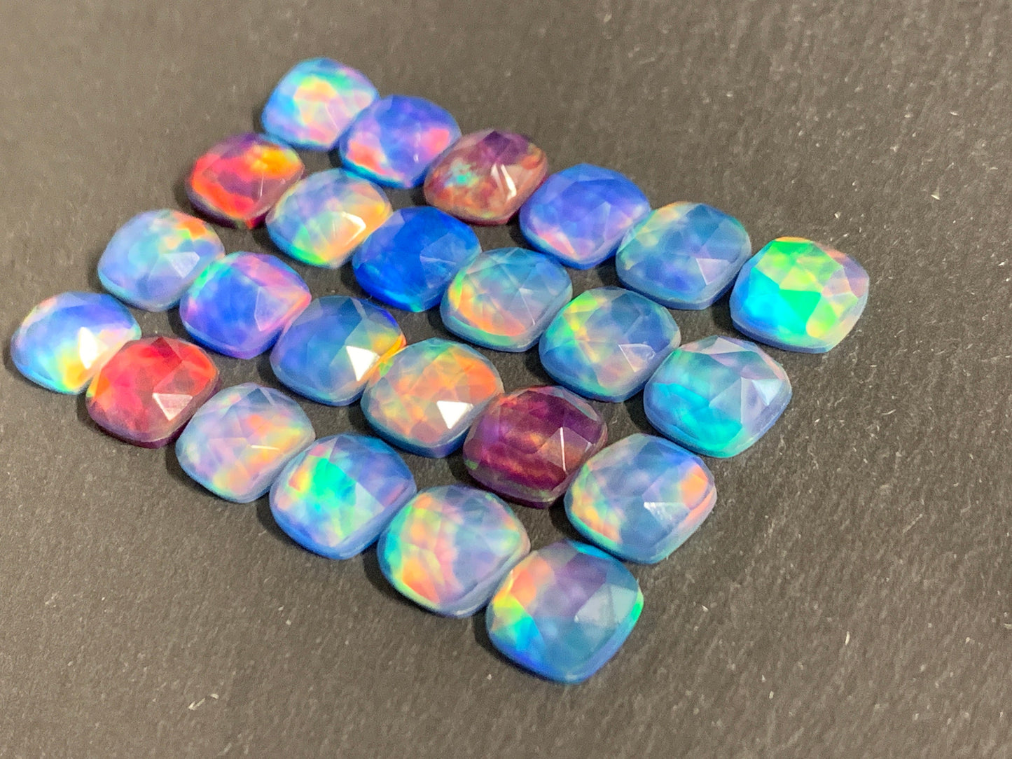 Faceted Aurora Opal square 10mm cabochon - Doublet cabochons