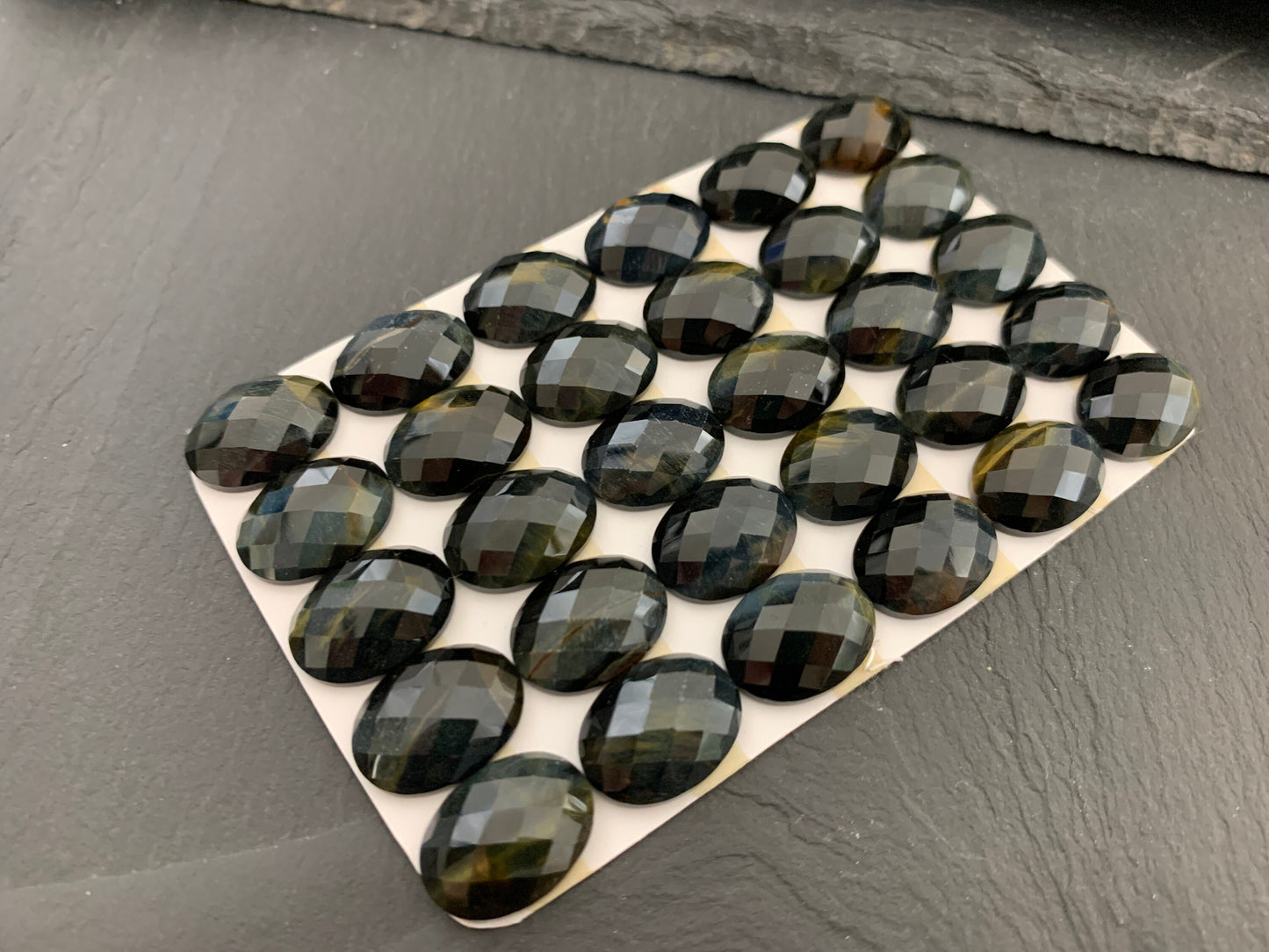 Faceted Yellow Blue Tiger Eye oval 12x16mm cabochon - Calibrated cabochons