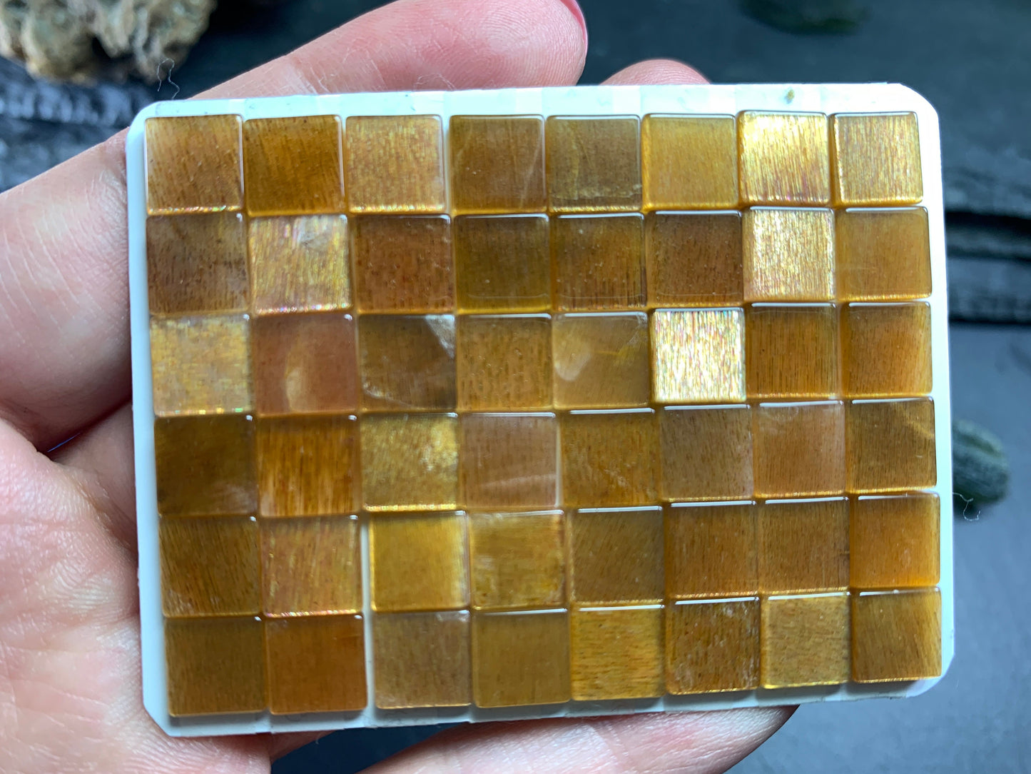 Flat Gold Sunstone square 8mm cabochon - calibrated cabochons
