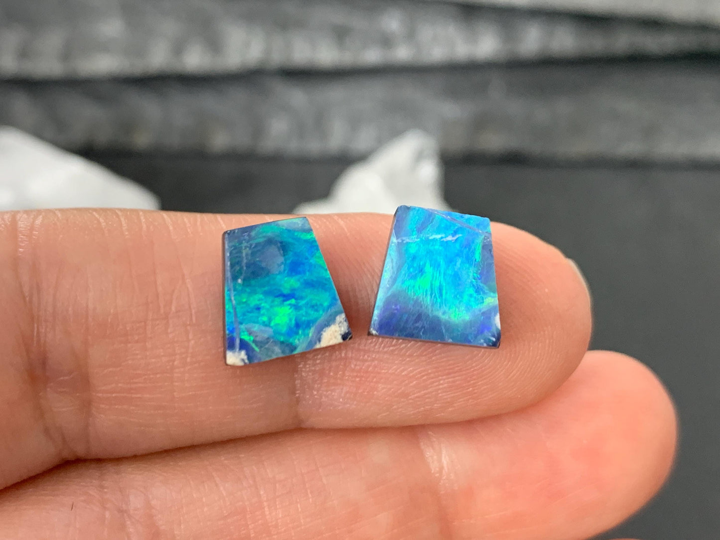Australian Opal doublet 8x9x3.5mm pair of cabochons