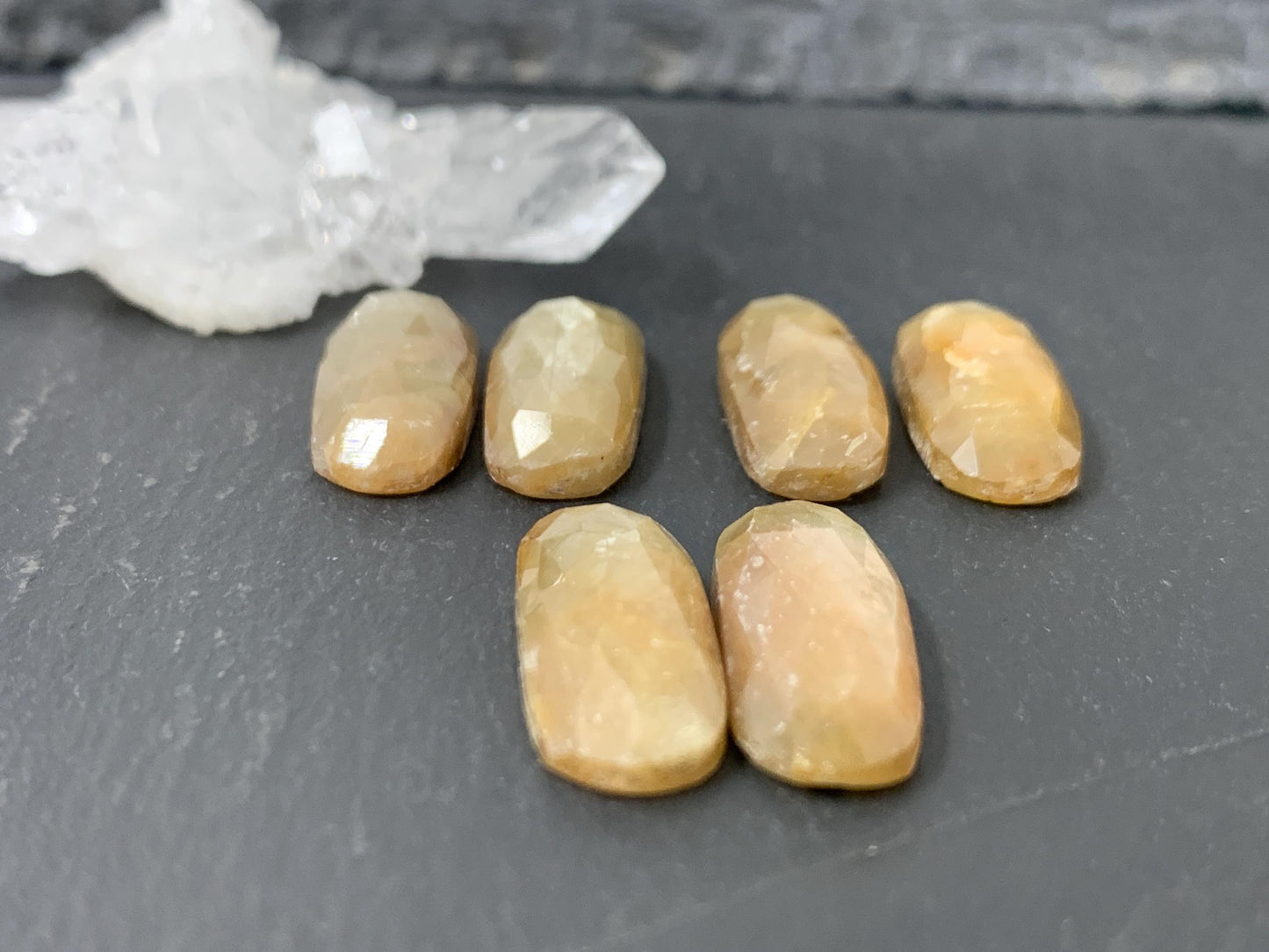 Discounted faceted Yellow Sapphire oval 8x20mm cabochon - Pair of cabochons