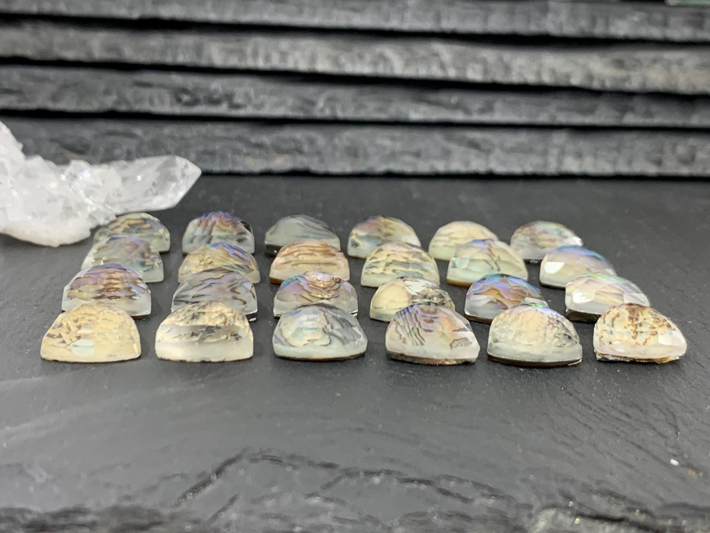 Faceted Abalone triangle 12mm doublet cabochon