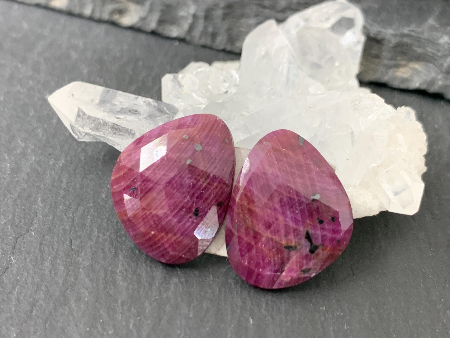 Faceted Ruby pair 13x17x3mm cabochon - free form