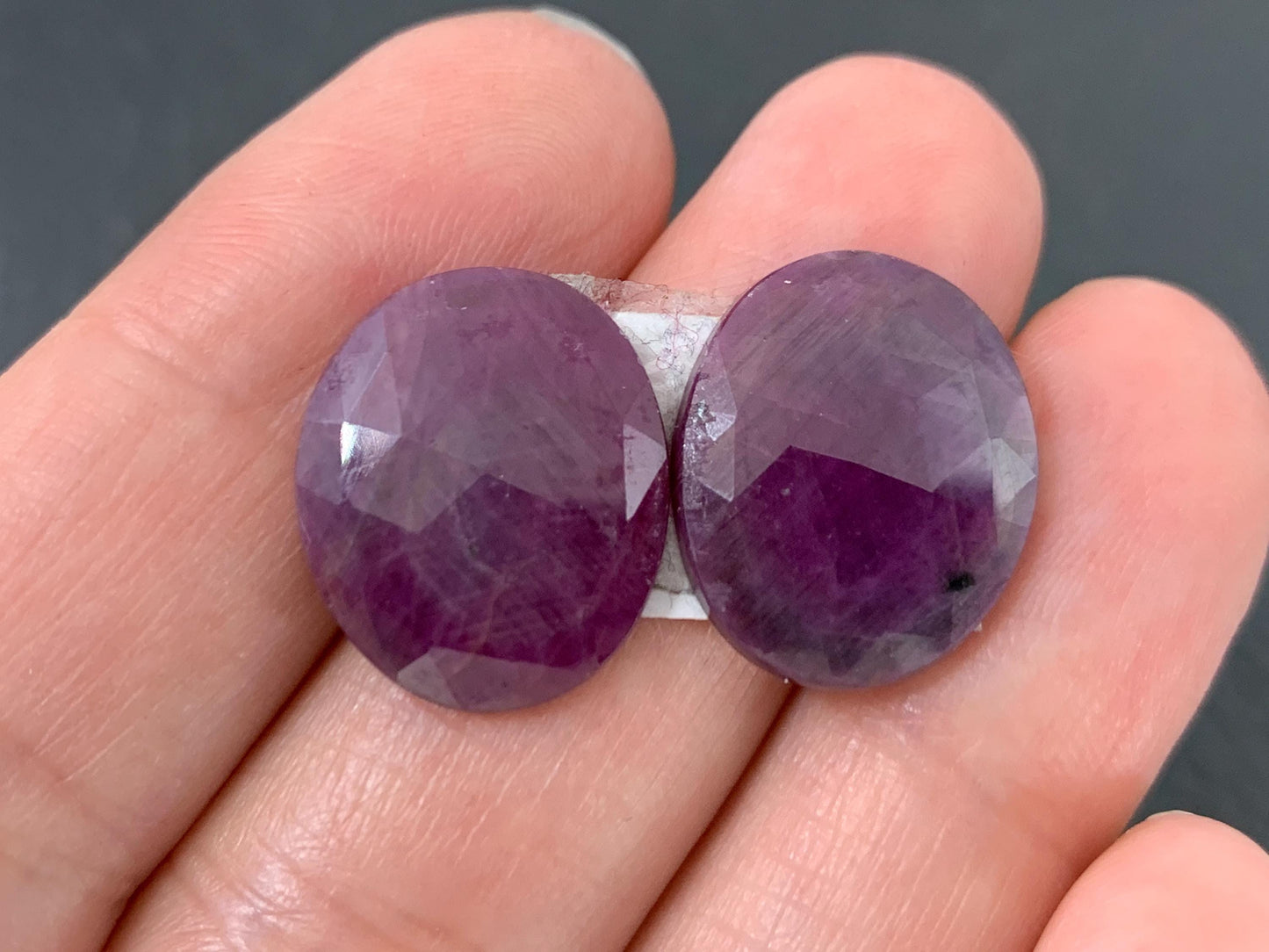 Faceted Ruby pair 14x17x3mm cabochon