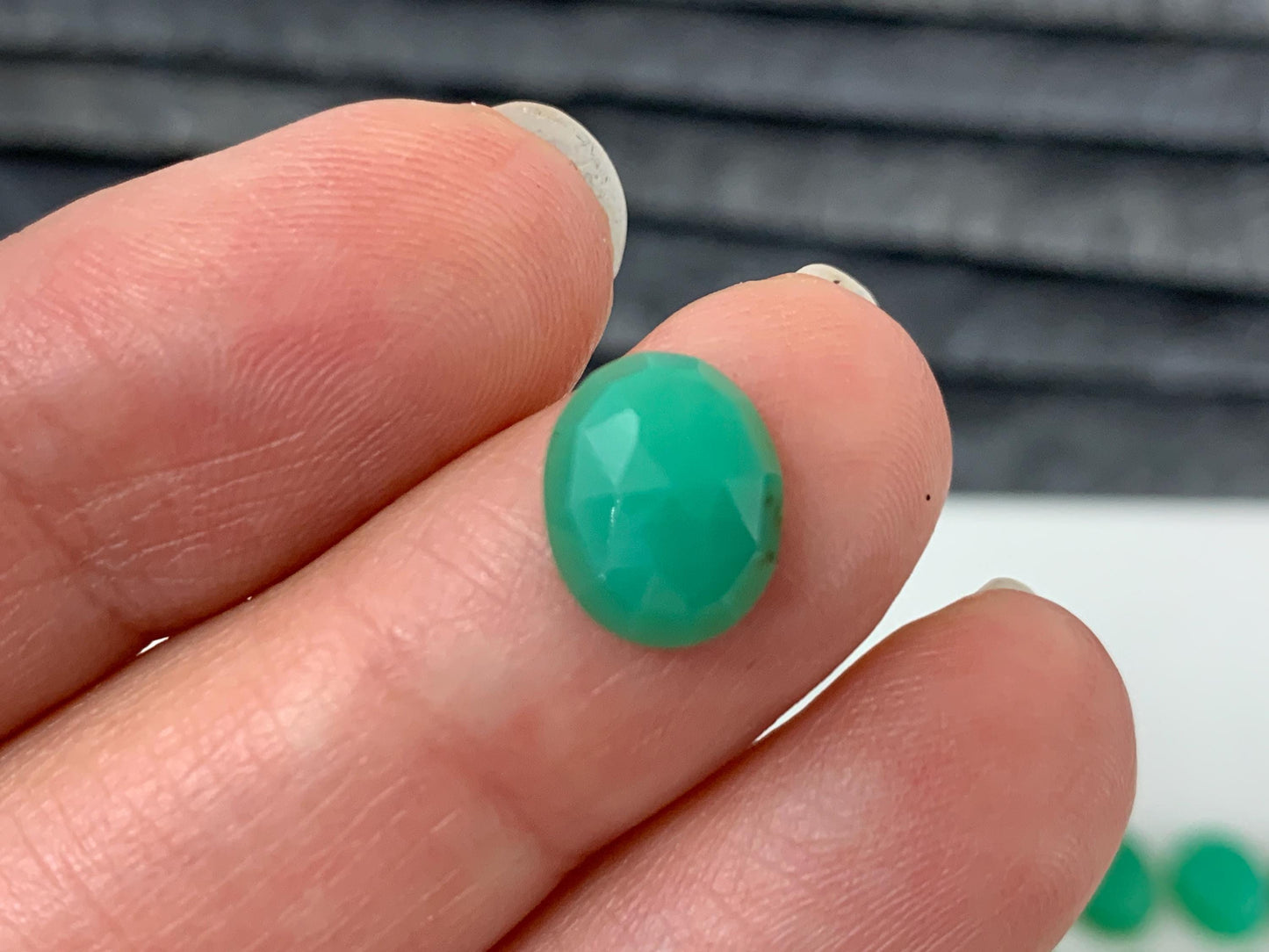 Faceted Chrysoprase oval 8x10mm cabochon