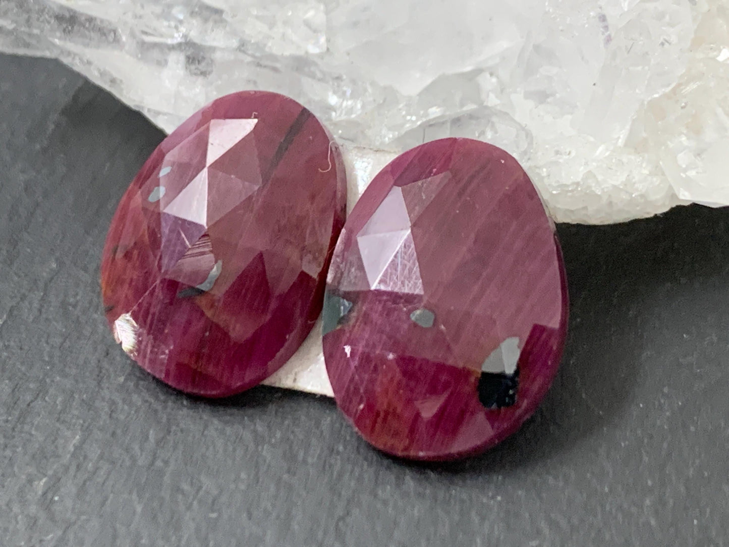 Faceted Ruby pair 11x15x3mm cabochon