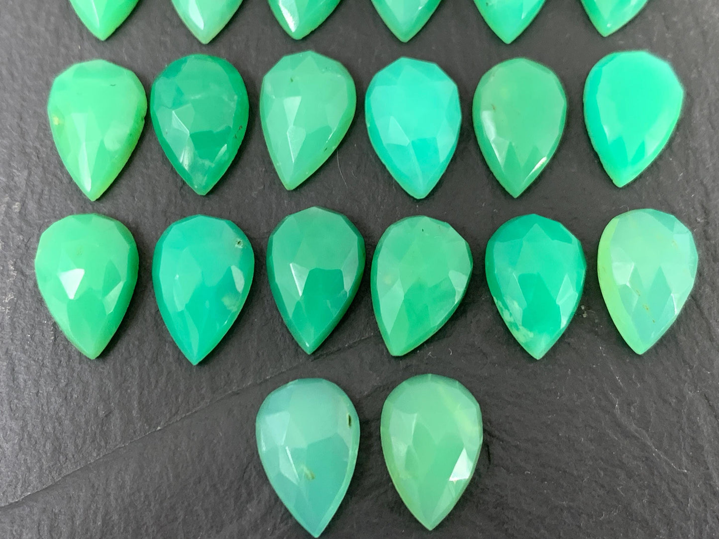Faceted Chrysoprase pear 8x12mm cabochon