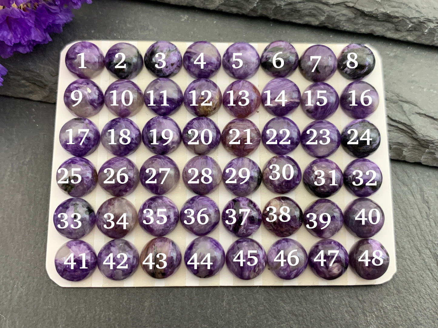 Charoite round 8mm cabochon - Calibrated cabochons