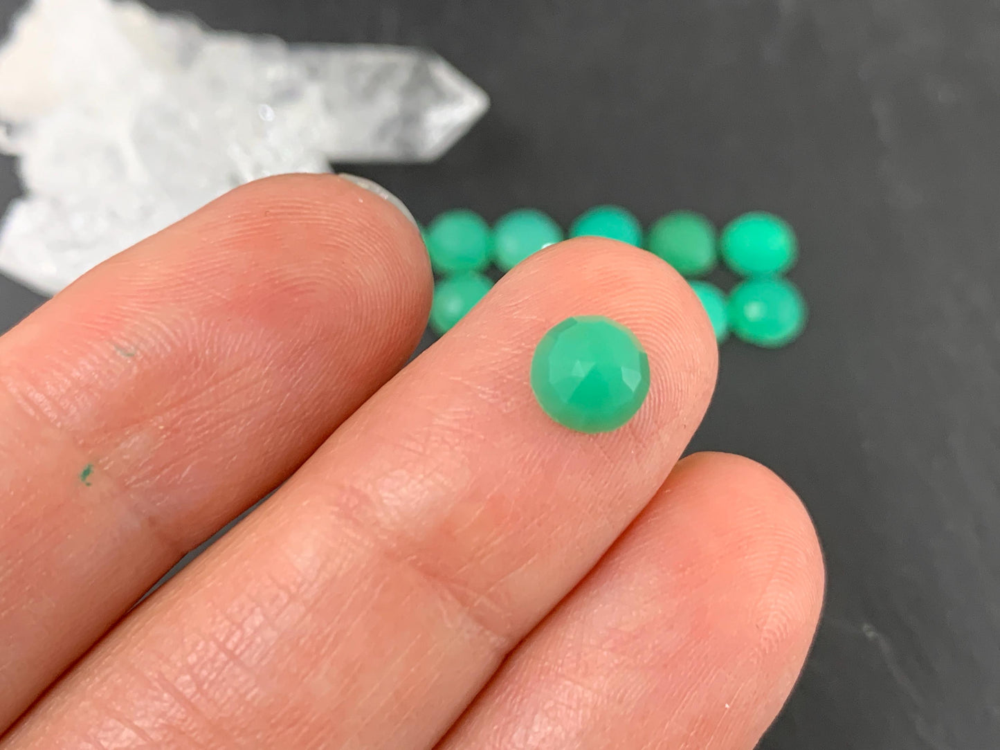 Faceted Chrysoprase round 6mm cabochon