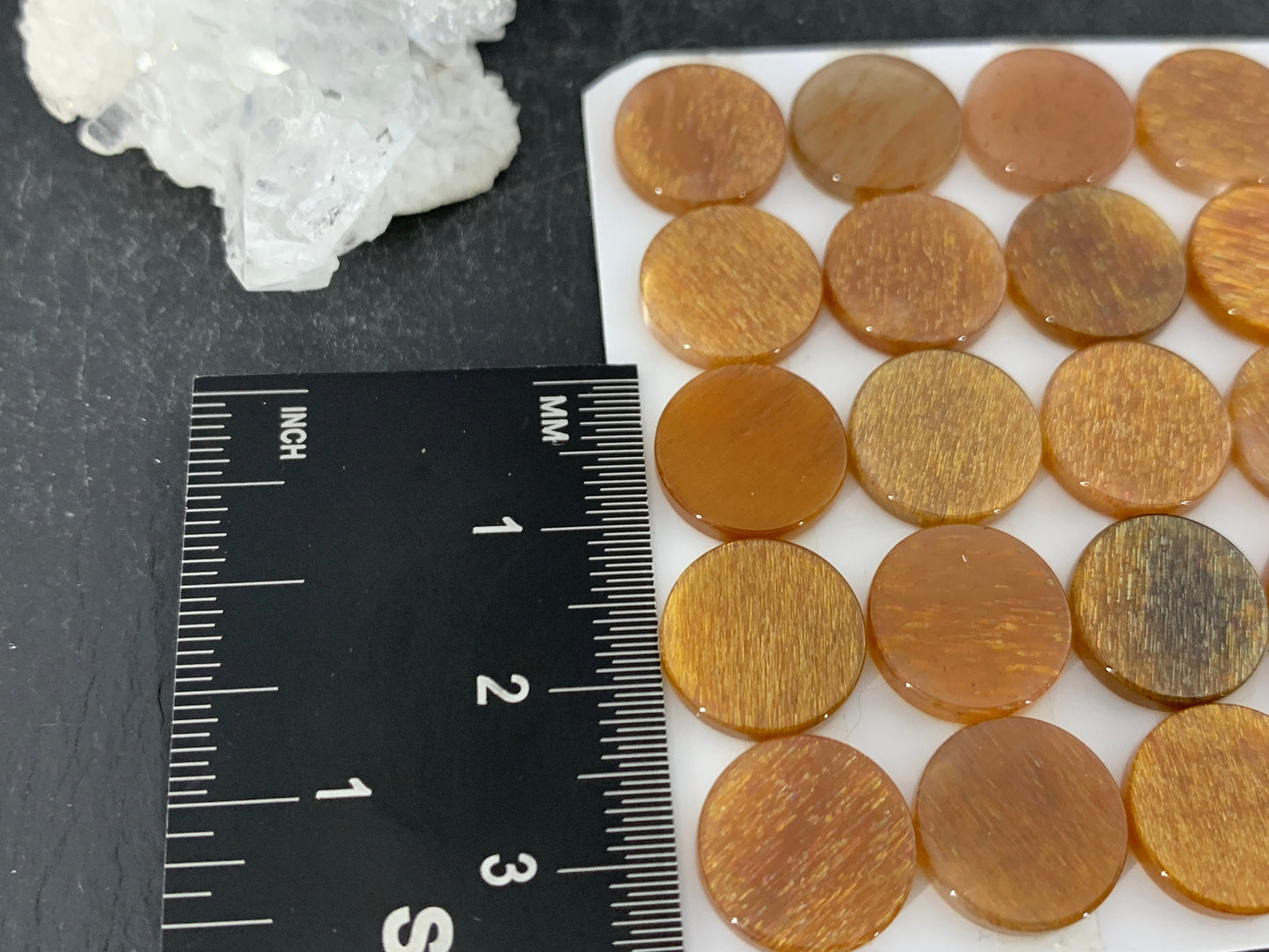 Flat Gold Sunstone round 12mm cabochon - calibrated cabochons