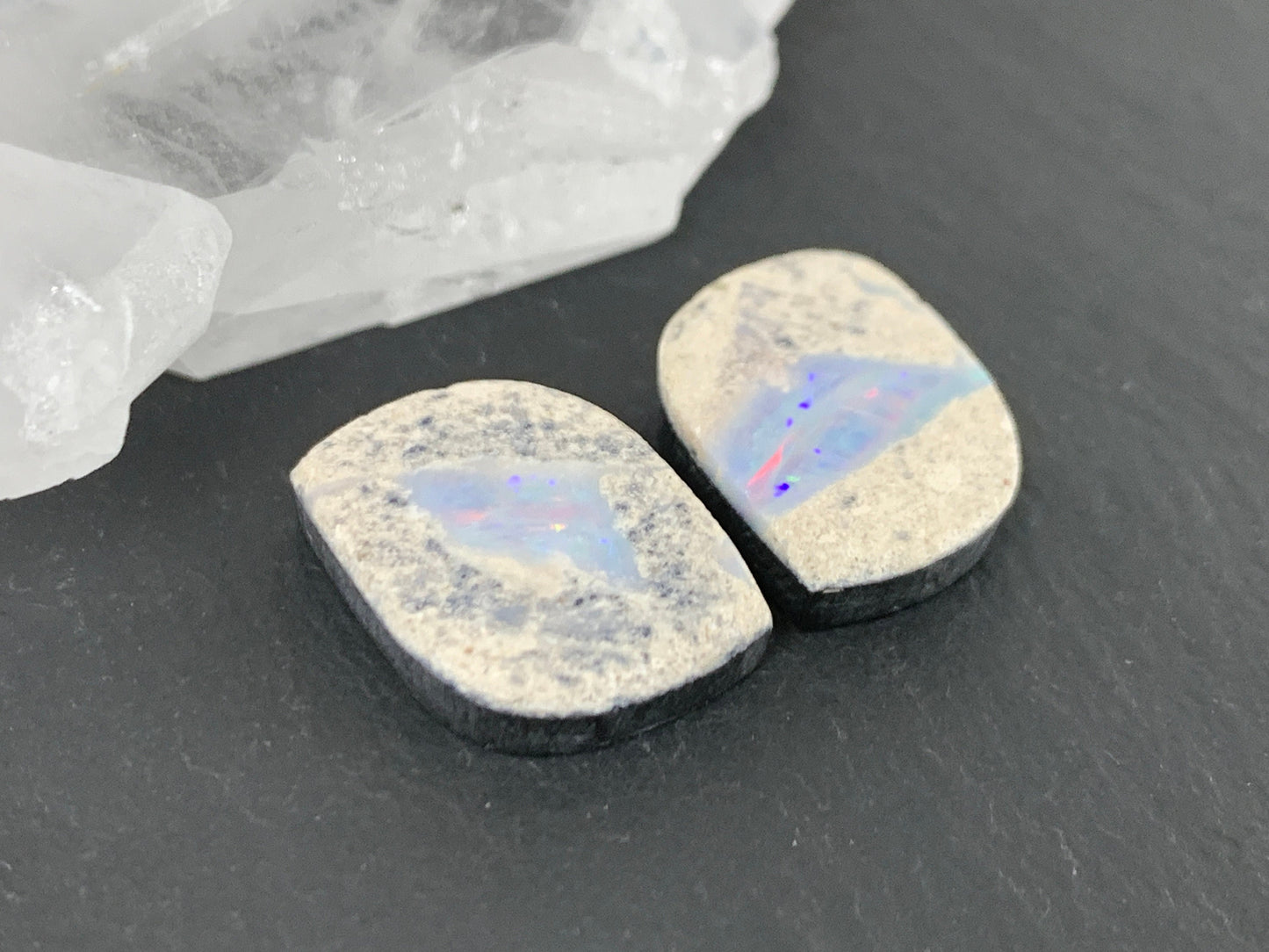 Australian Opal doublet 14x17x3.5mm pair of cabochons